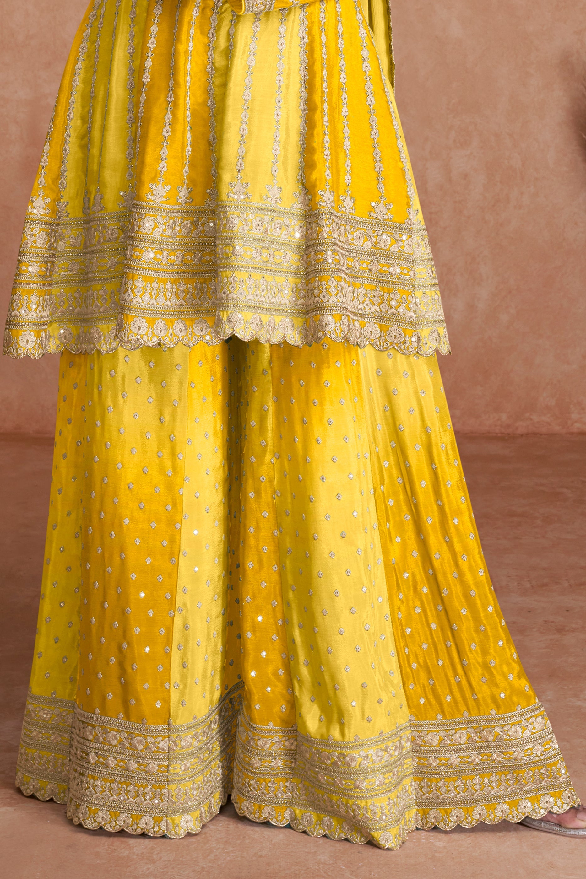 Yellow Readymade Embroidered Chinon A-line Suit-SAR10798_4_SareeButa.com