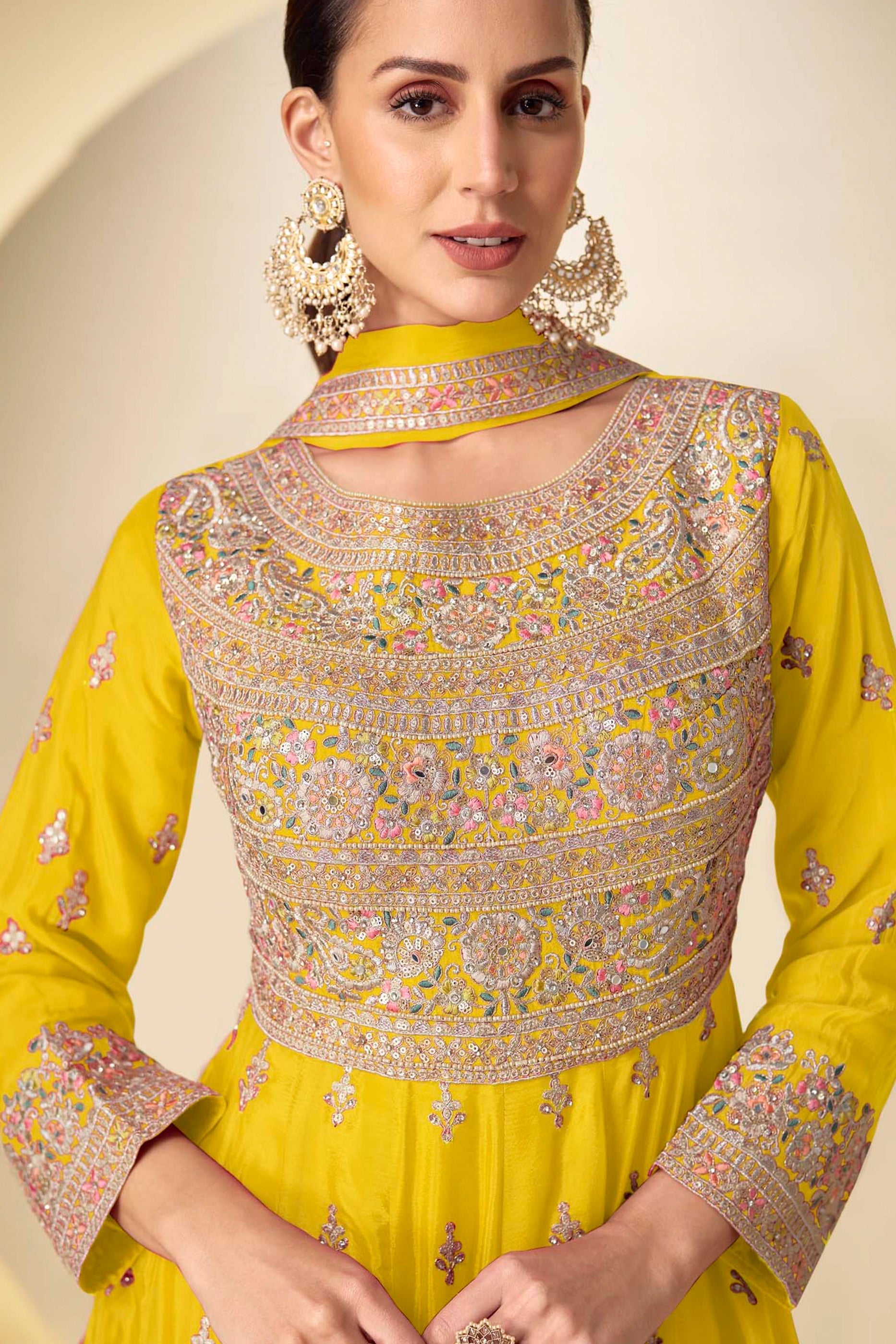 Yellow Readymade Embroidered Chinon Anarkali Suit-SAR10927_2_SareeButa.com