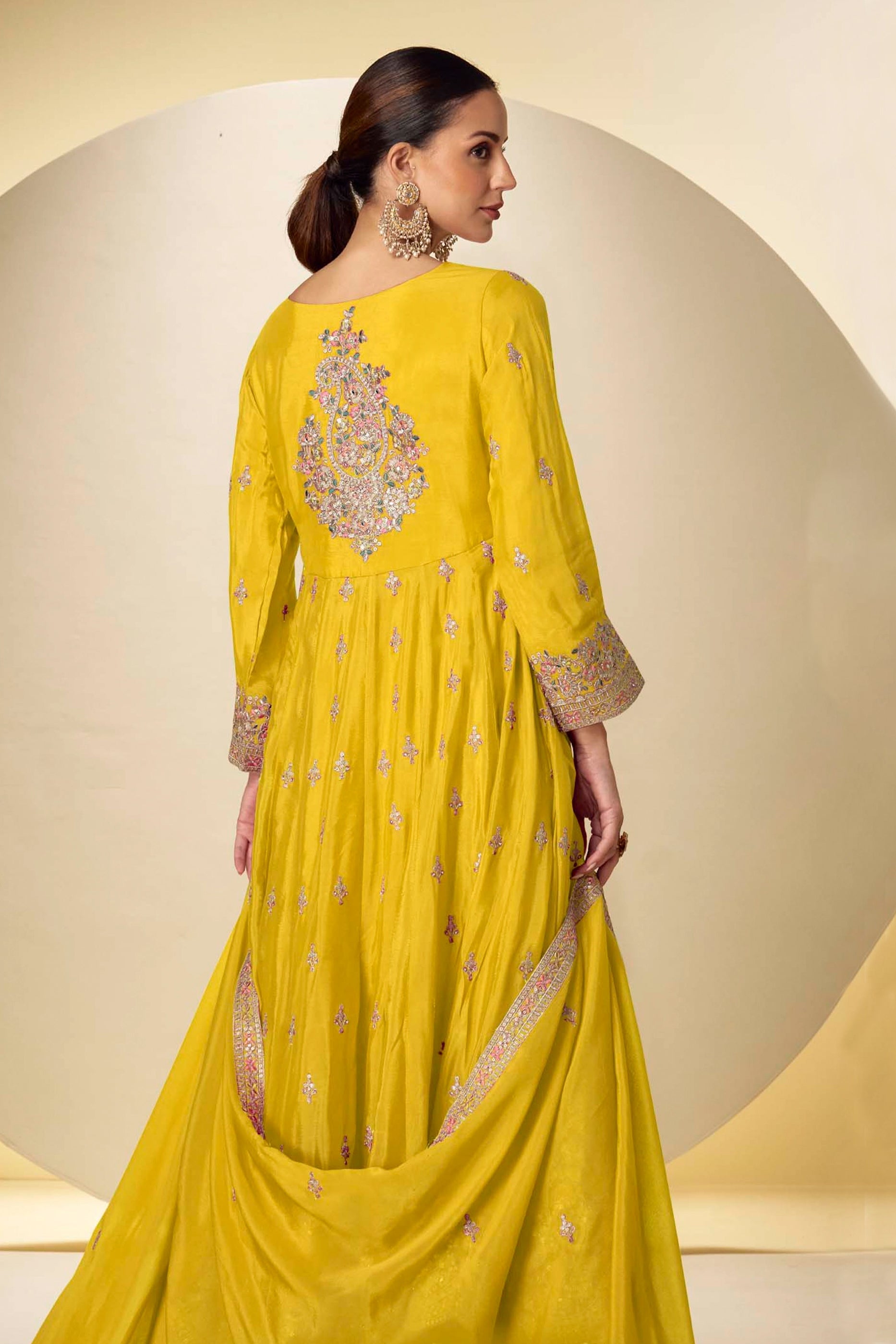 Yellow Readymade Embroidered Chinon Anarkali Suit-SAR10927_4_SareeButa.com