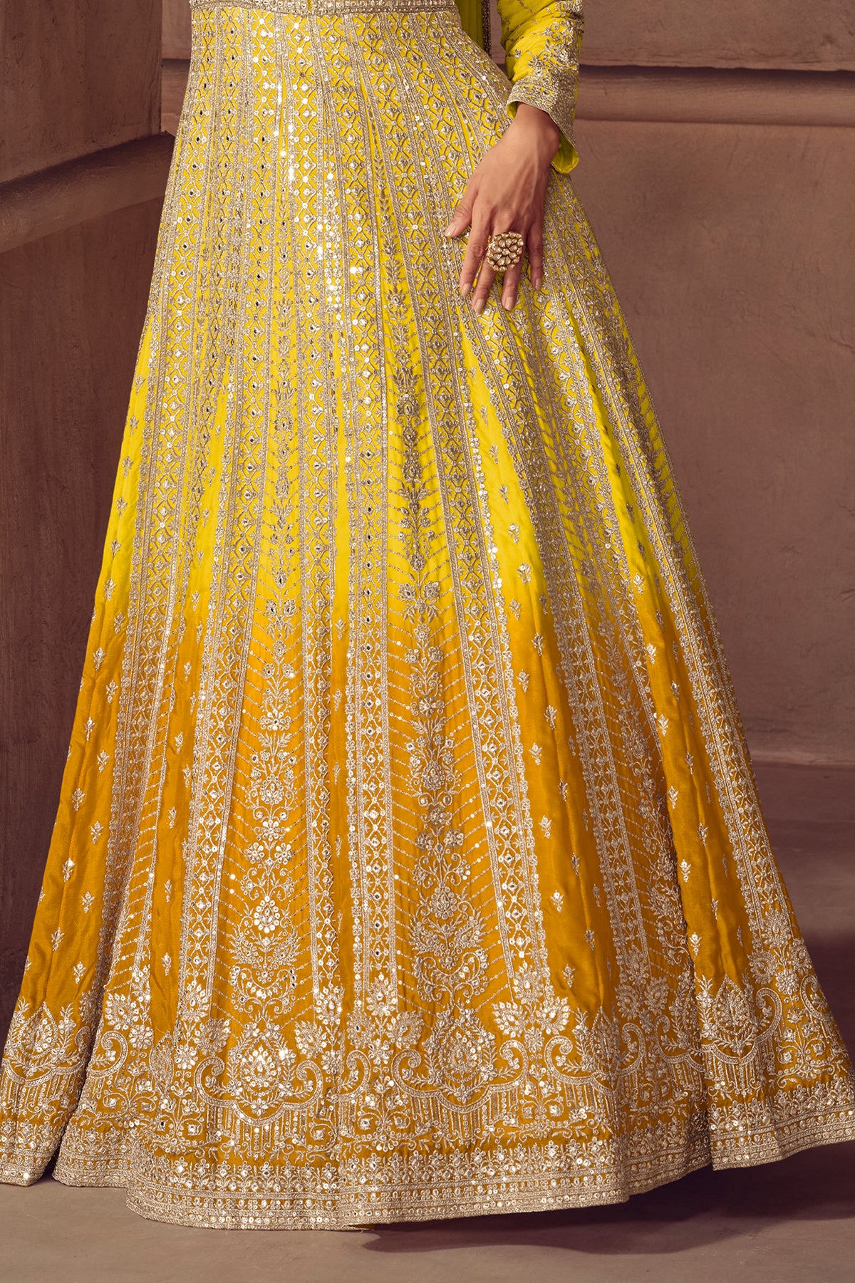 Yellow Readymade Embroidered Chinon Gown with Dupatta-SAR13539_4_SareeButa.com
