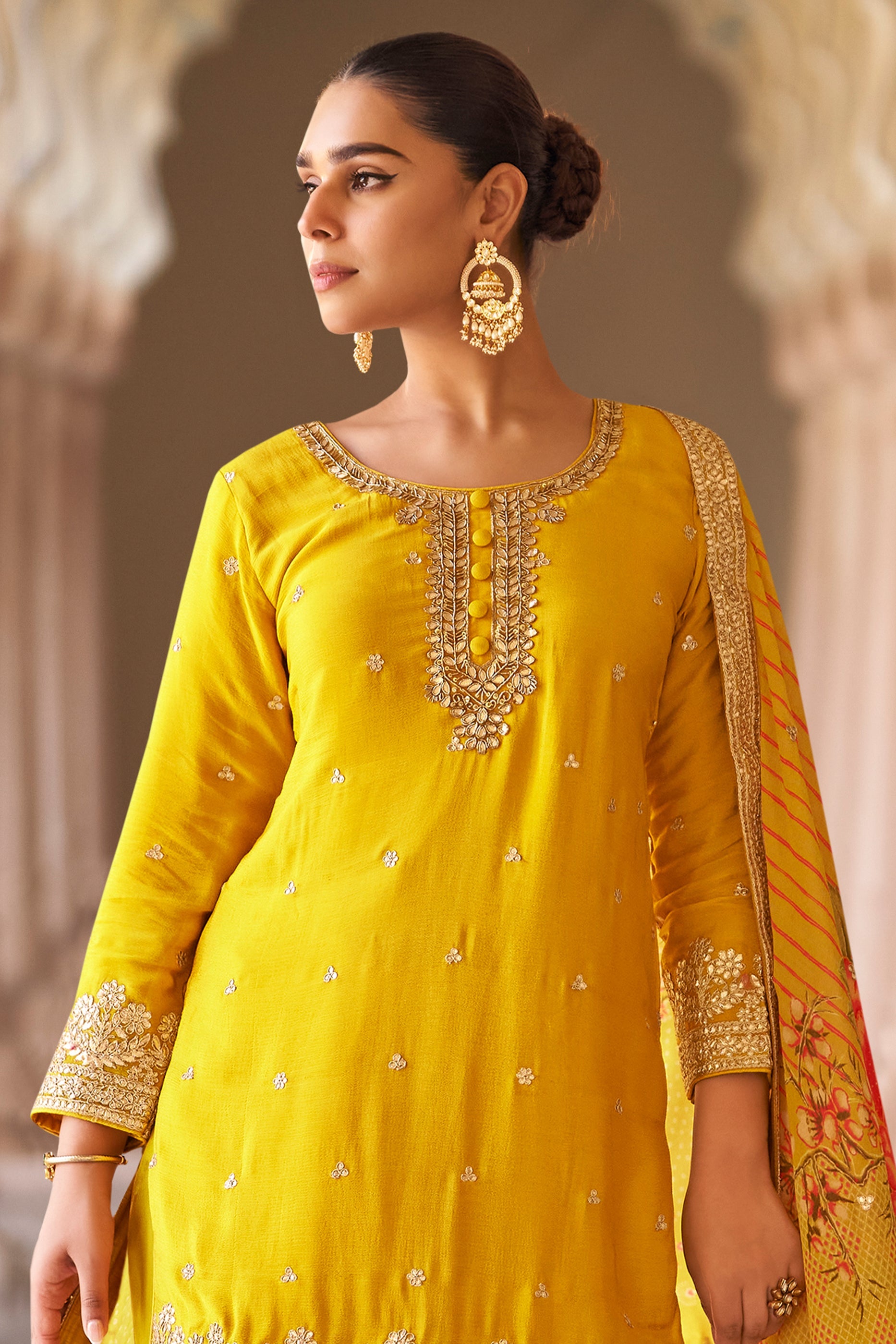 Yellow Readymade Embroidered Chinon Sharara Suit-SAR11618_2_SareeButa.com