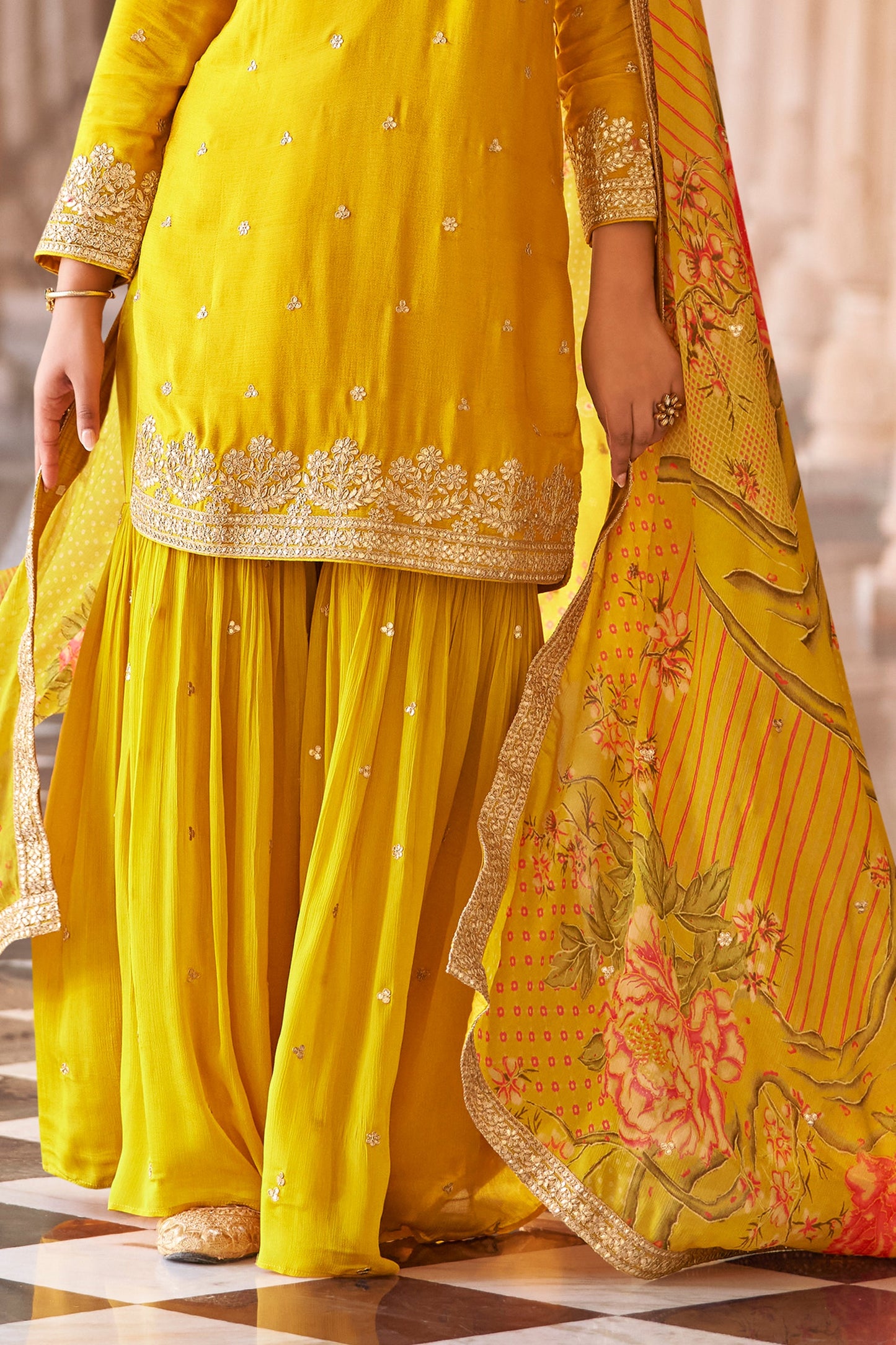 Yellow Readymade Embroidered Chinon Sharara Suit-SAR11618_5_SareeButa.com