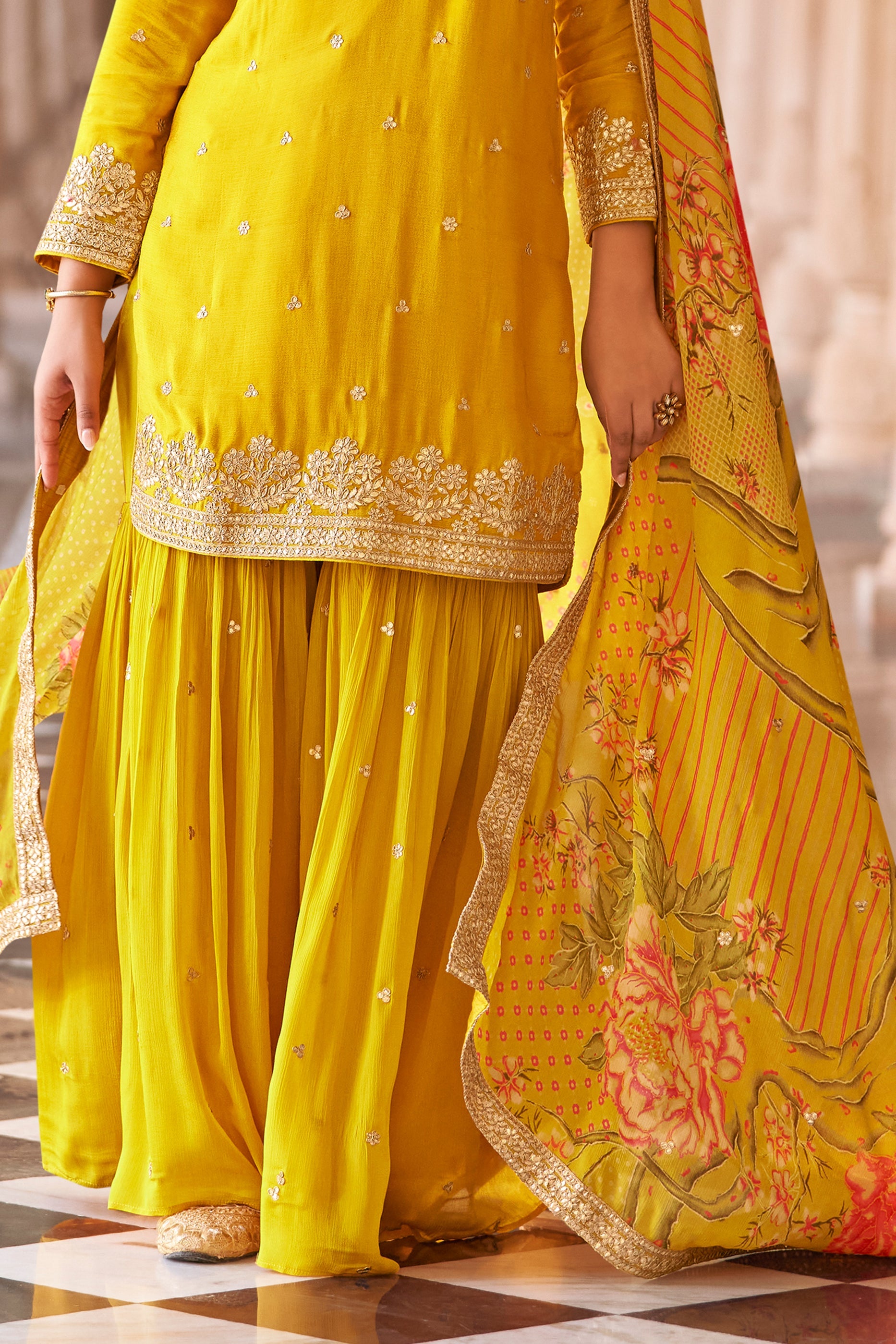 Yellow Readymade Embroidered Chinon Sharara Suit-SAR11618_5_SareeButa.com