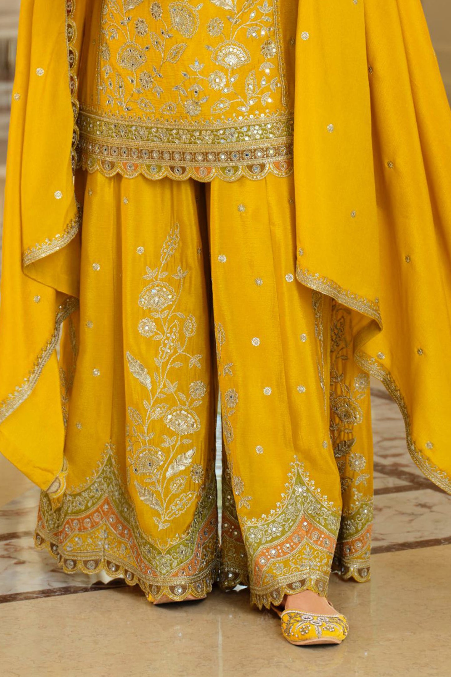 Yellow Readymade Embroidered Chinon Sharara Suit-SAR12055_5_SareeButa.com