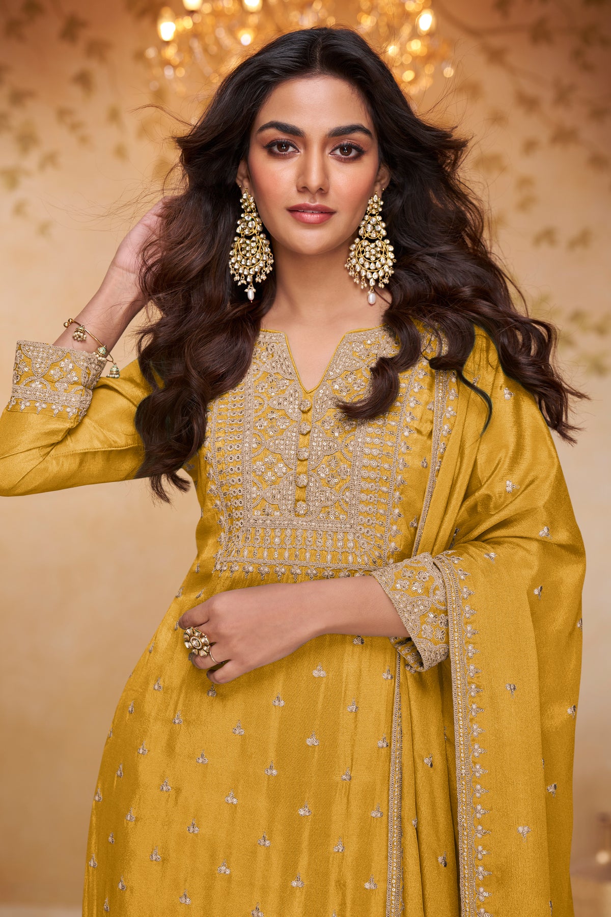 Yellow Readymade Embroidered Chinon Sharara Suit-SAR13324_2_SareeButa.com