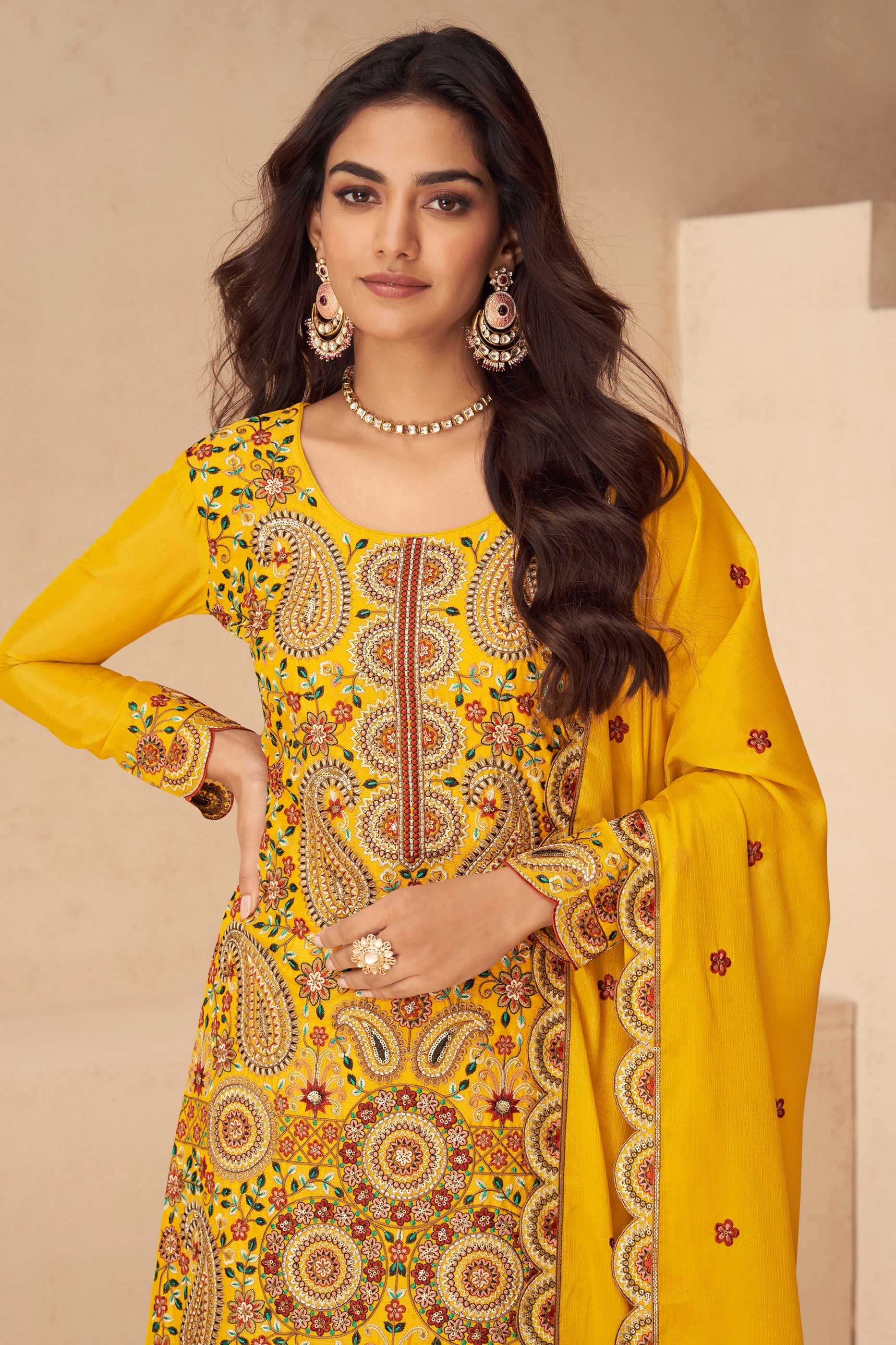 Yellow Readymade Embroidered Chinon Suit-SAR10496_2_SareeButa.com