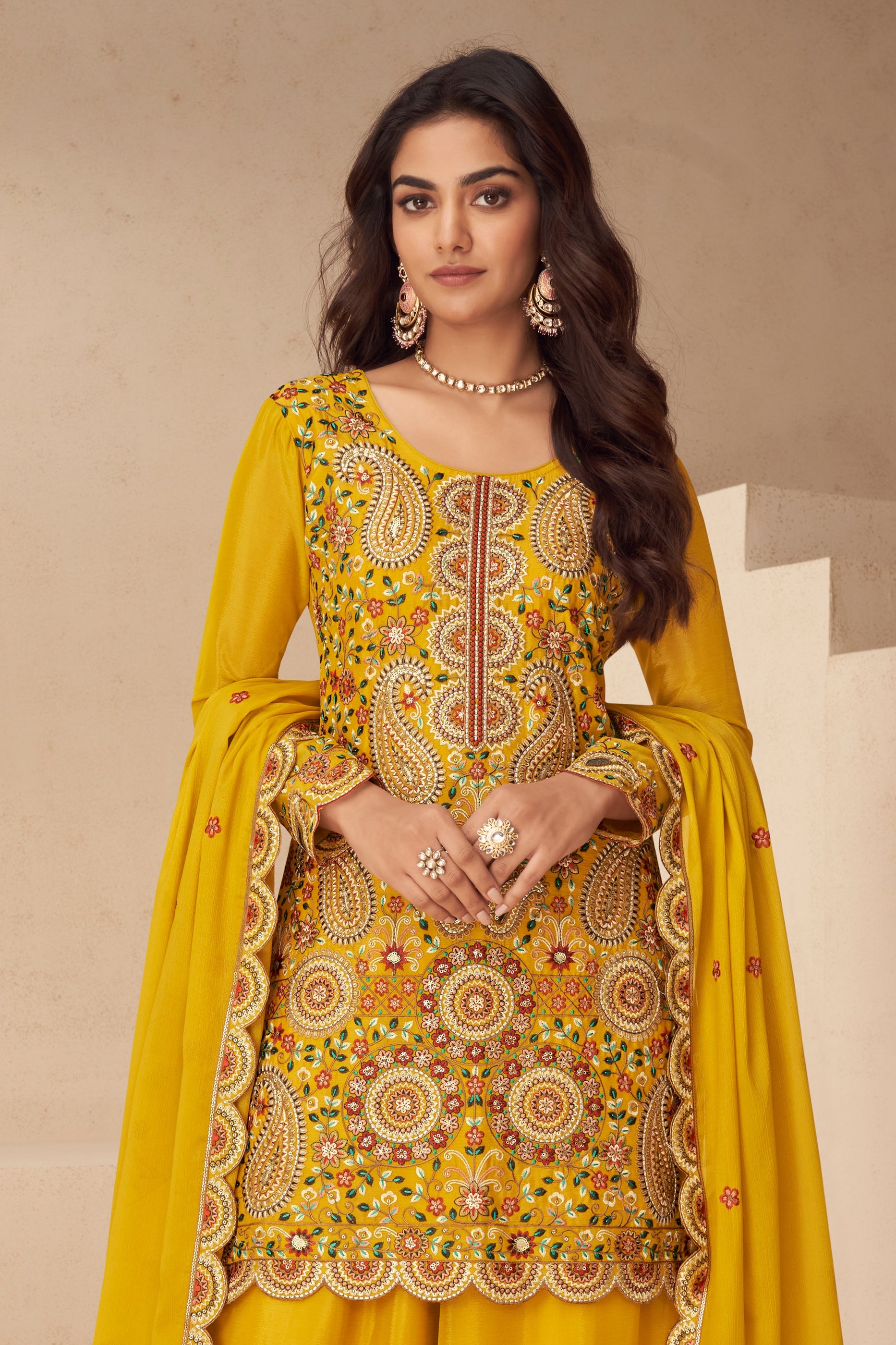 Yellow Readymade Embroidered Chinon Suit-SAR10496_3_SareeButa.com