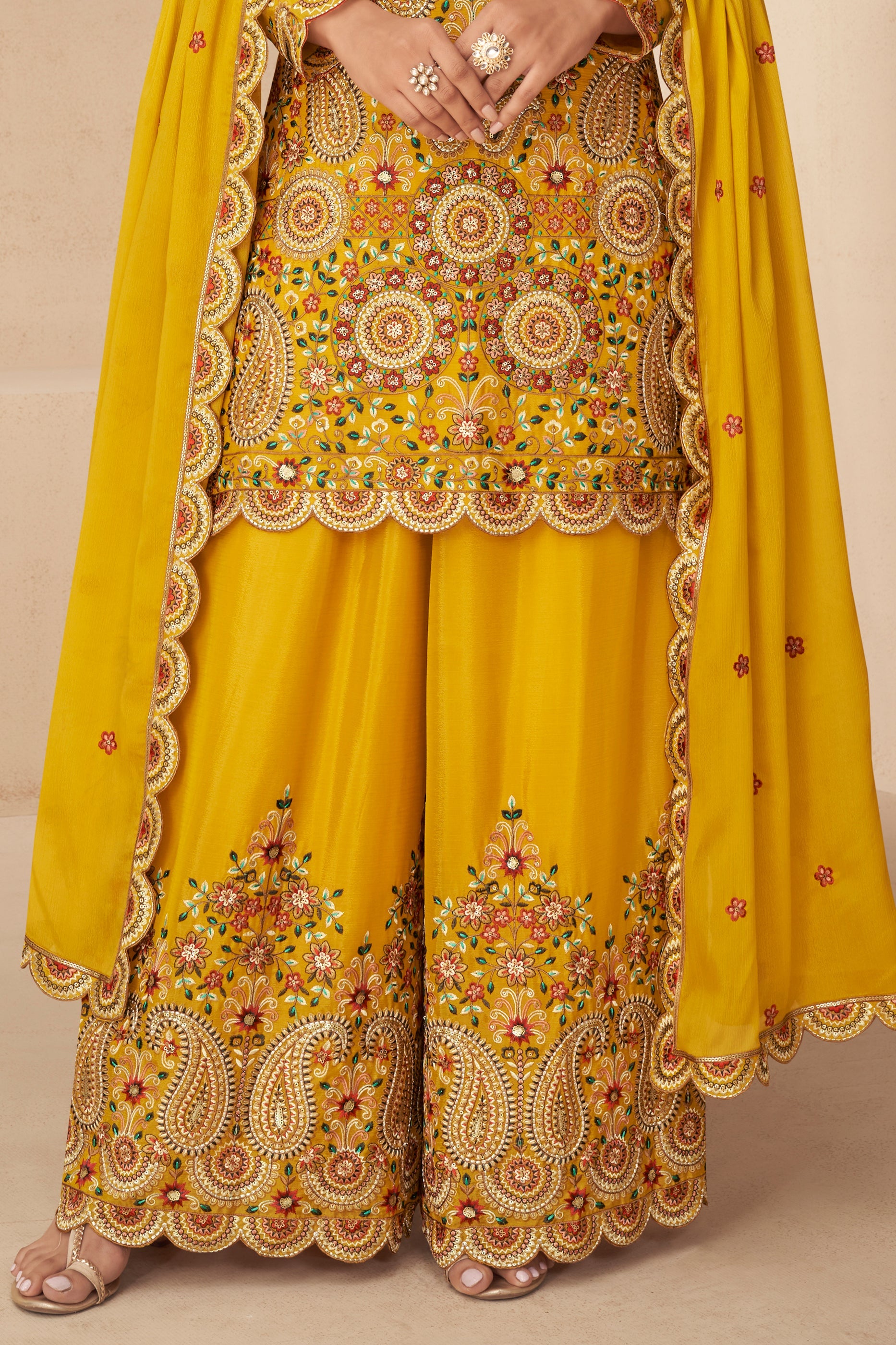Yellow Readymade Embroidered Chinon Suit-SAR10496_4_SareeButa.com
