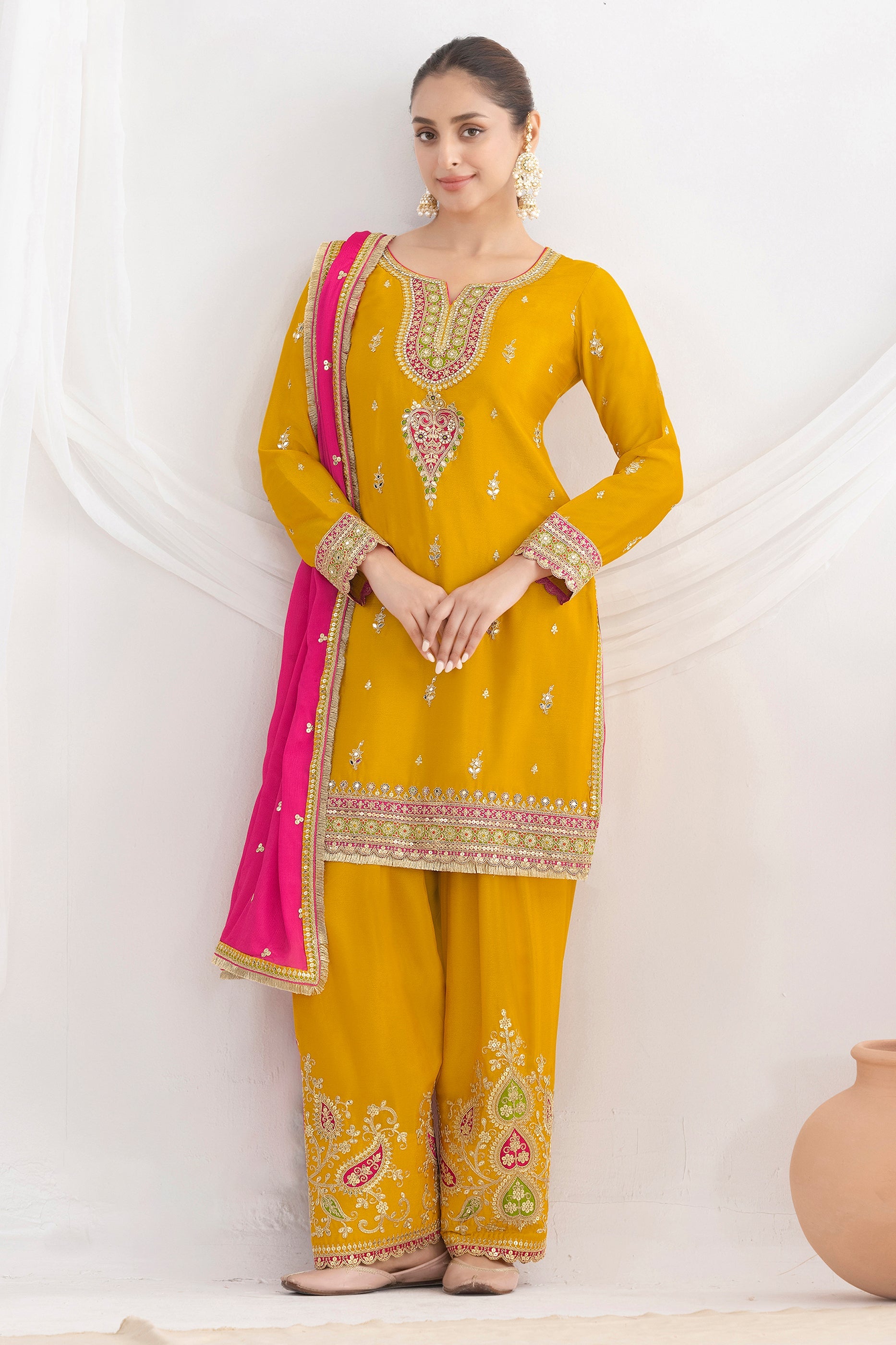 Yellow Readymade Embroidered Chinon Suit-SAR10785_1_SareeButa.com