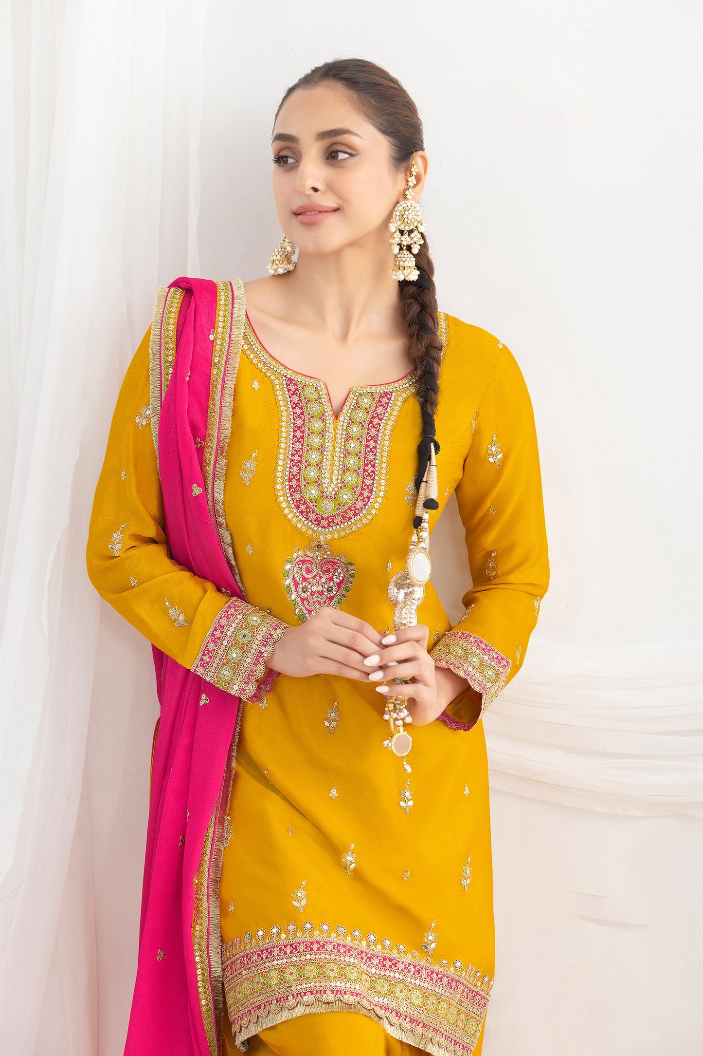 Yellow Readymade Embroidered Chinon Suit-SAR10785_2_SareeButa.com