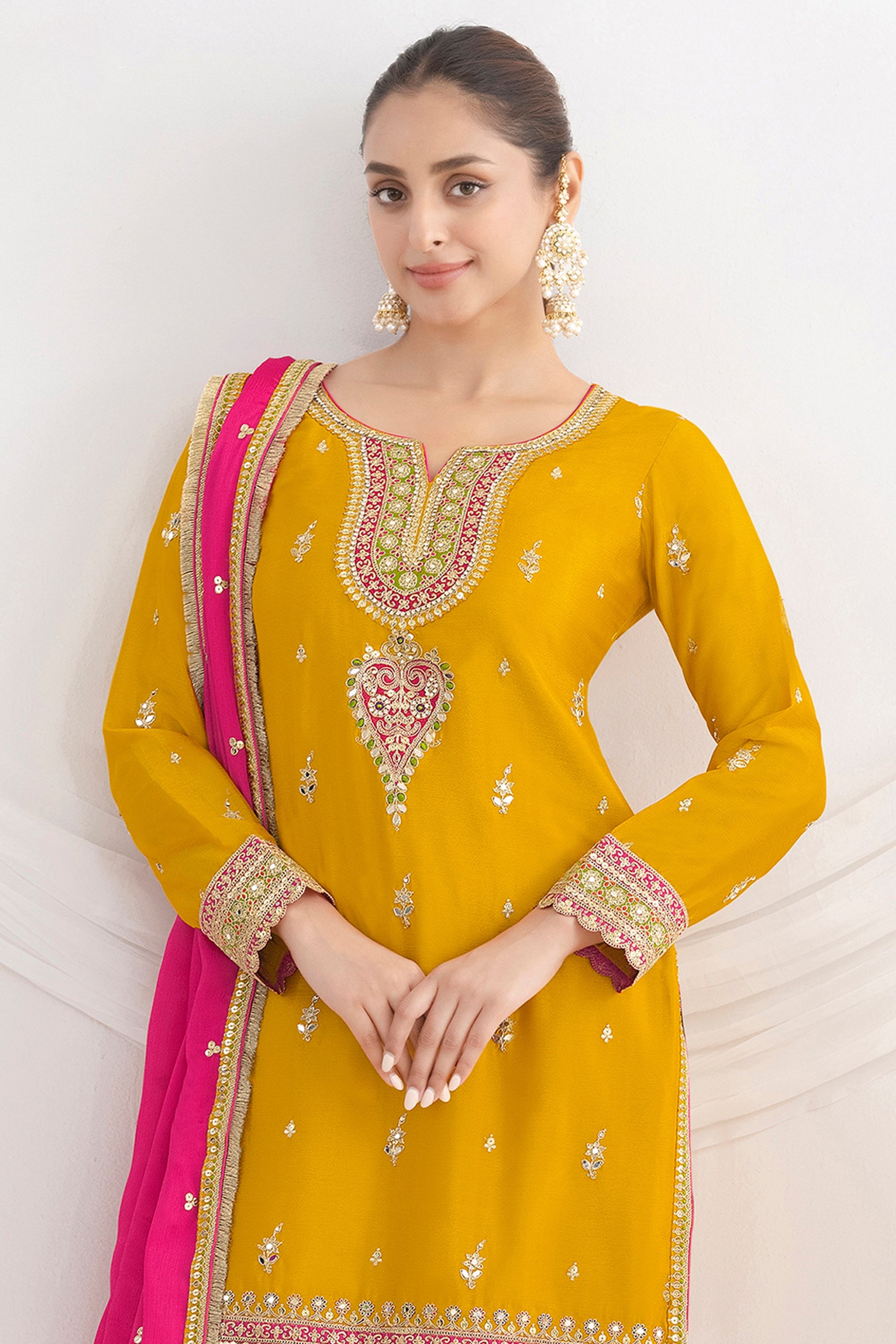 Yellow Readymade Embroidered Chinon Suit-SAR10785_3_SareeButa.com