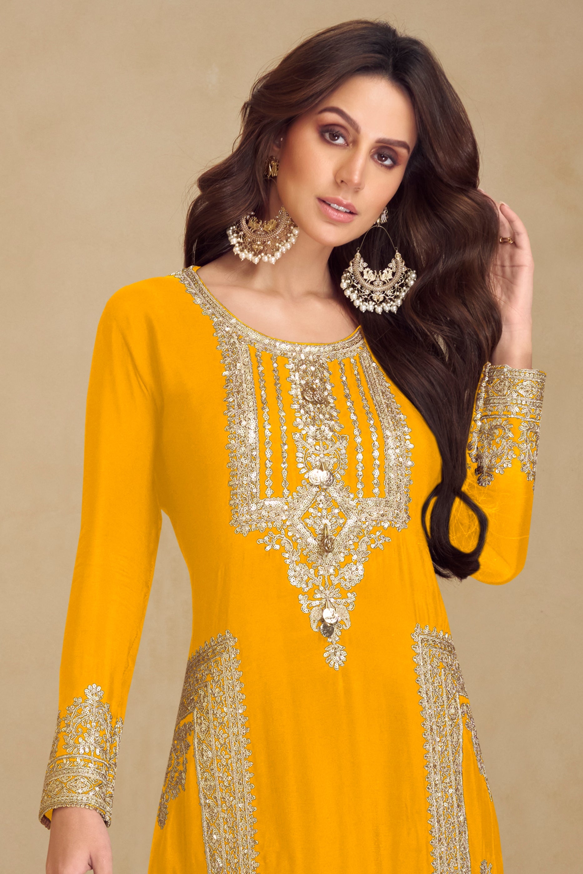 Yellow Readymade Embroidered Chinon Suit-SAR10807_3_SareeButa.com