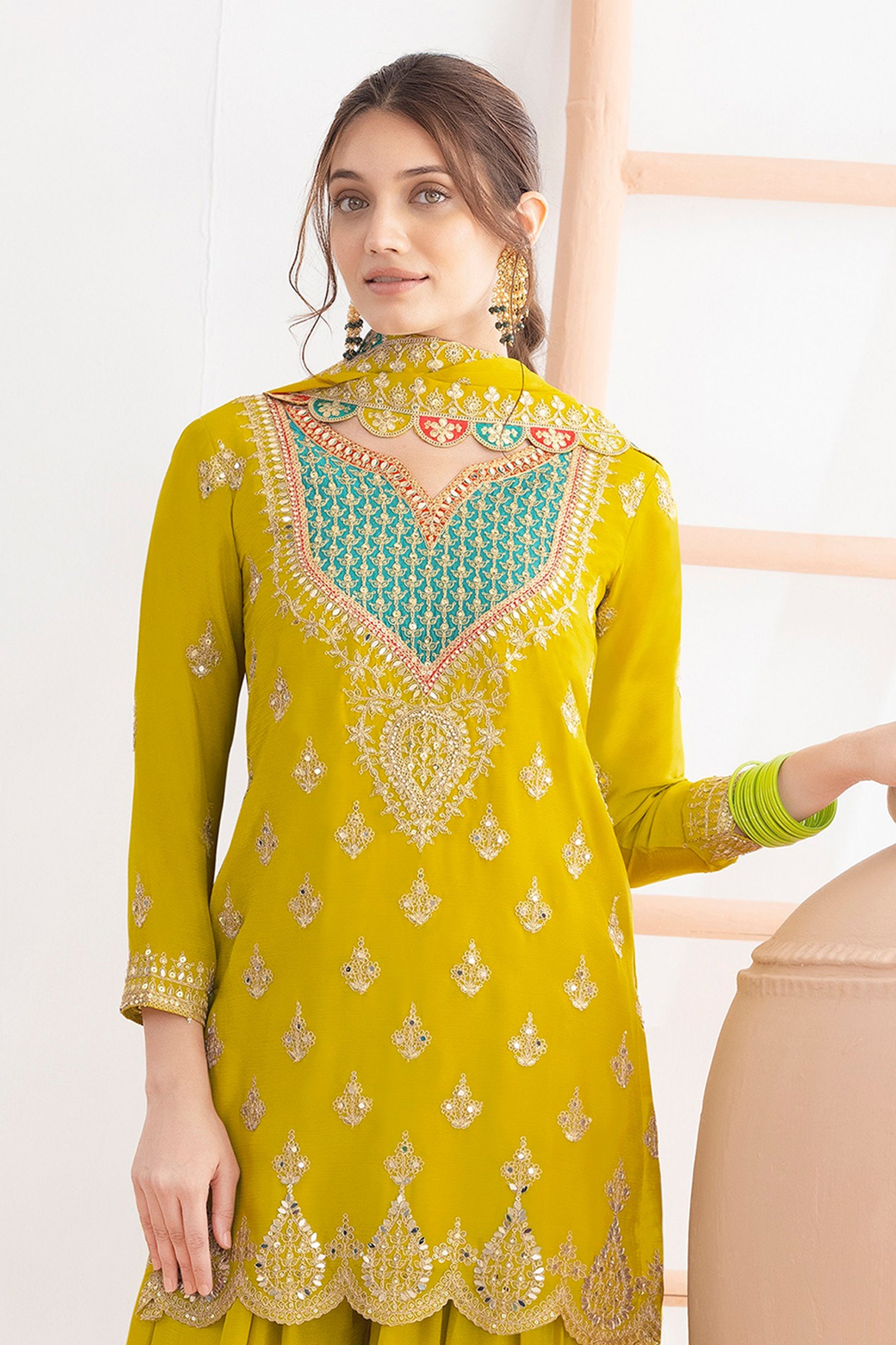 Yellow Readymade Embroidered Chinon Suit-SAR11113_3_SareeButa.com