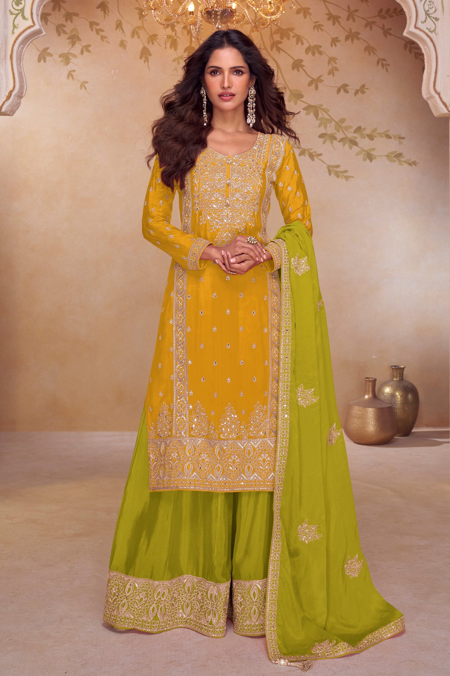 Yellow Readymade Embroidered Chinon Suit-SAR11537_1_SareeButa.com