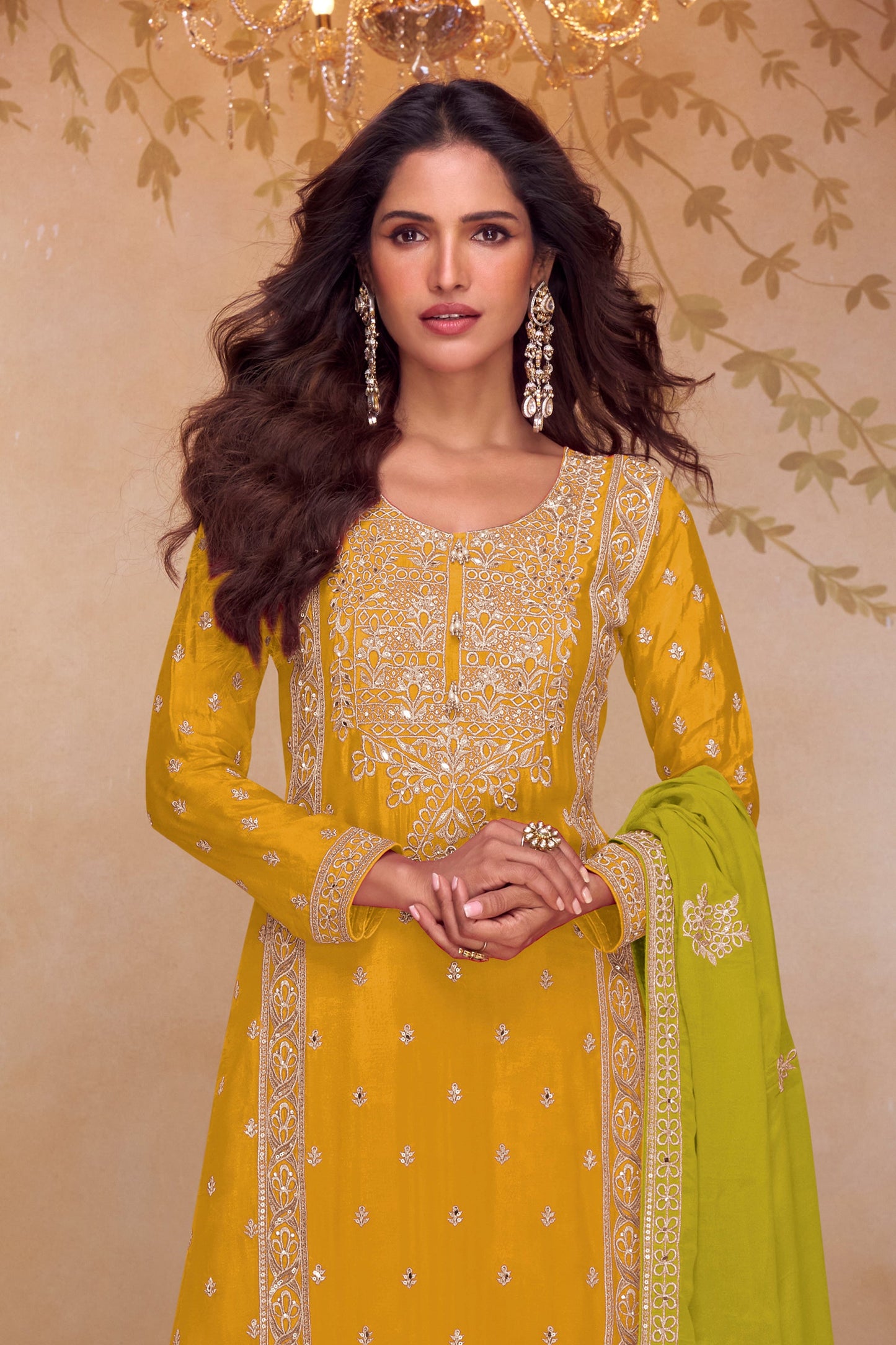 Yellow Readymade Embroidered Chinon Suit-SAR11537_3_SareeButa.com