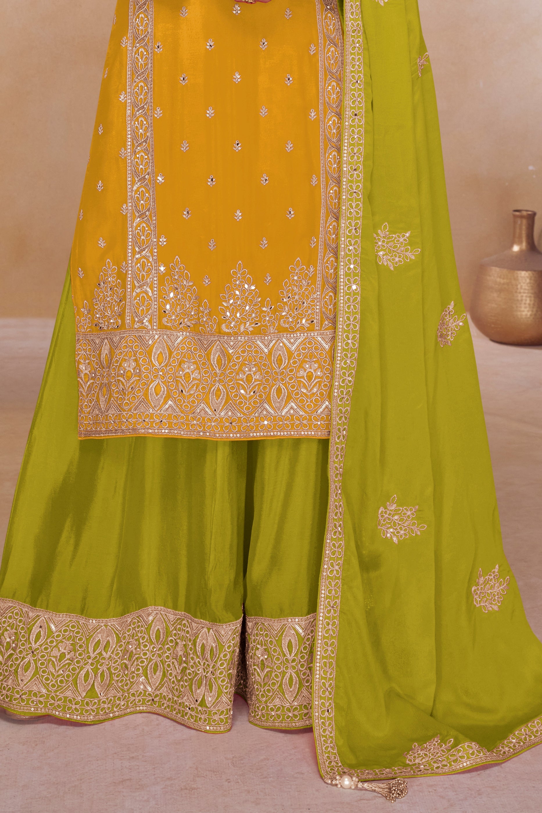 Yellow Readymade Embroidered Chinon Suit-SAR11537_4_SareeButa.com