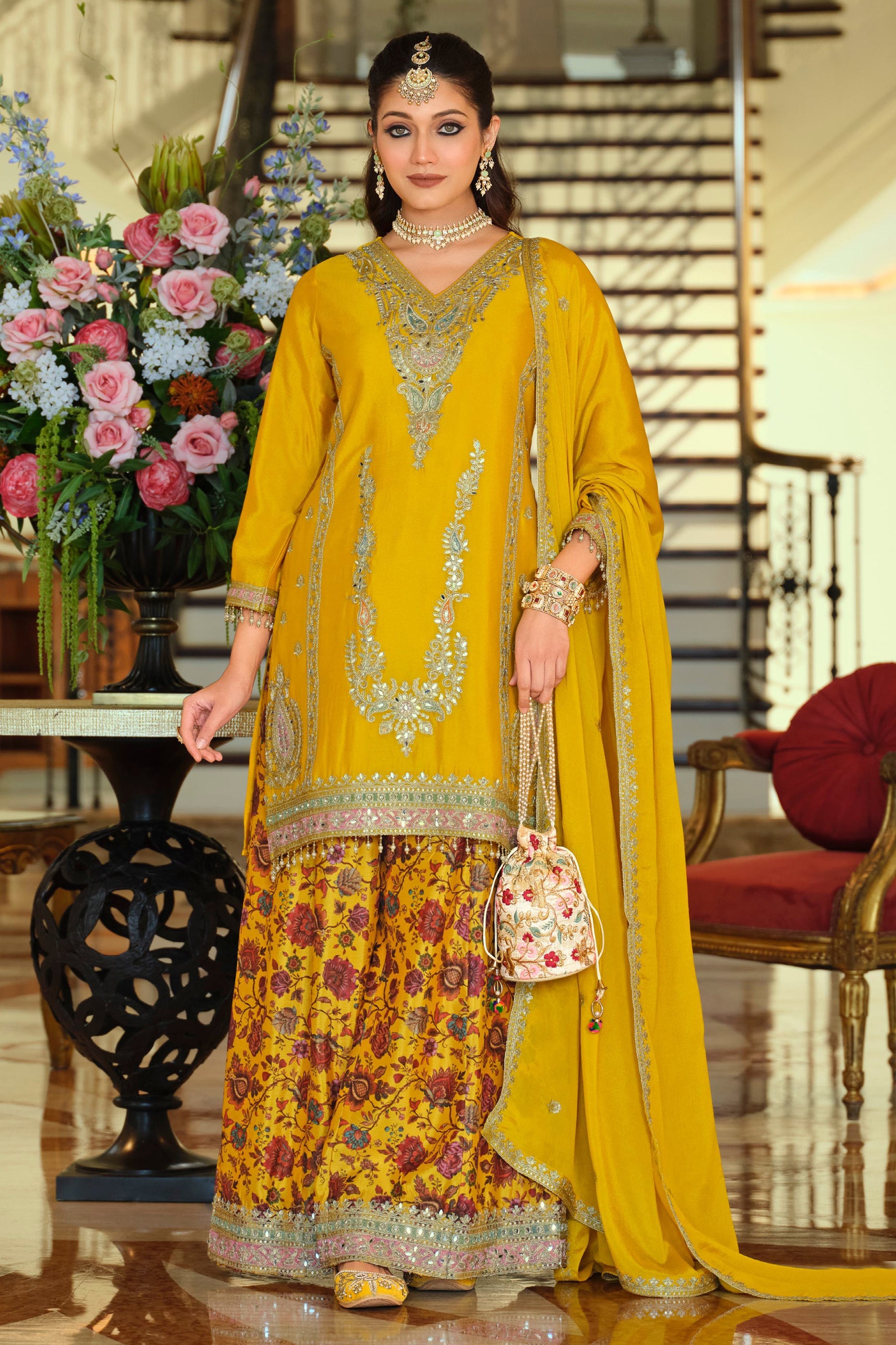 Yellow Readymade Embroidered Chinon Suit-SAR11671_1_SareeButa.com