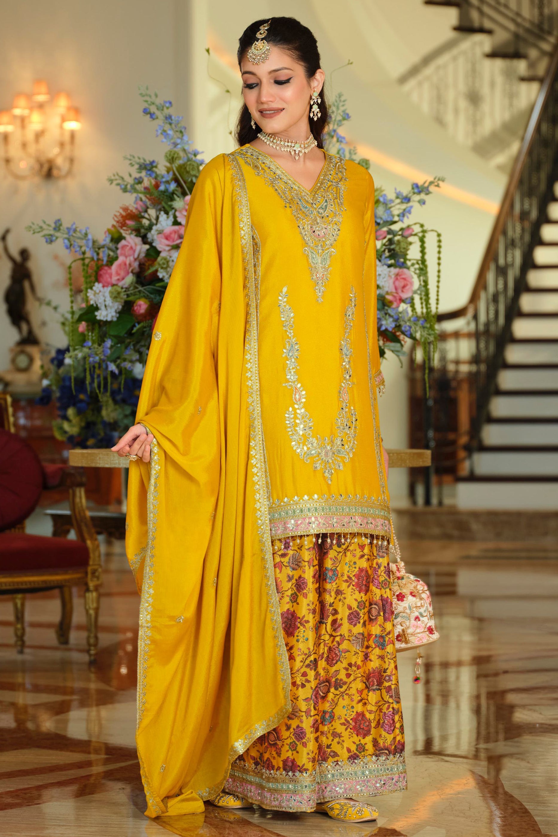 Yellow Readymade Embroidered Chinon Suit-SAR11671_2_SareeButa.com