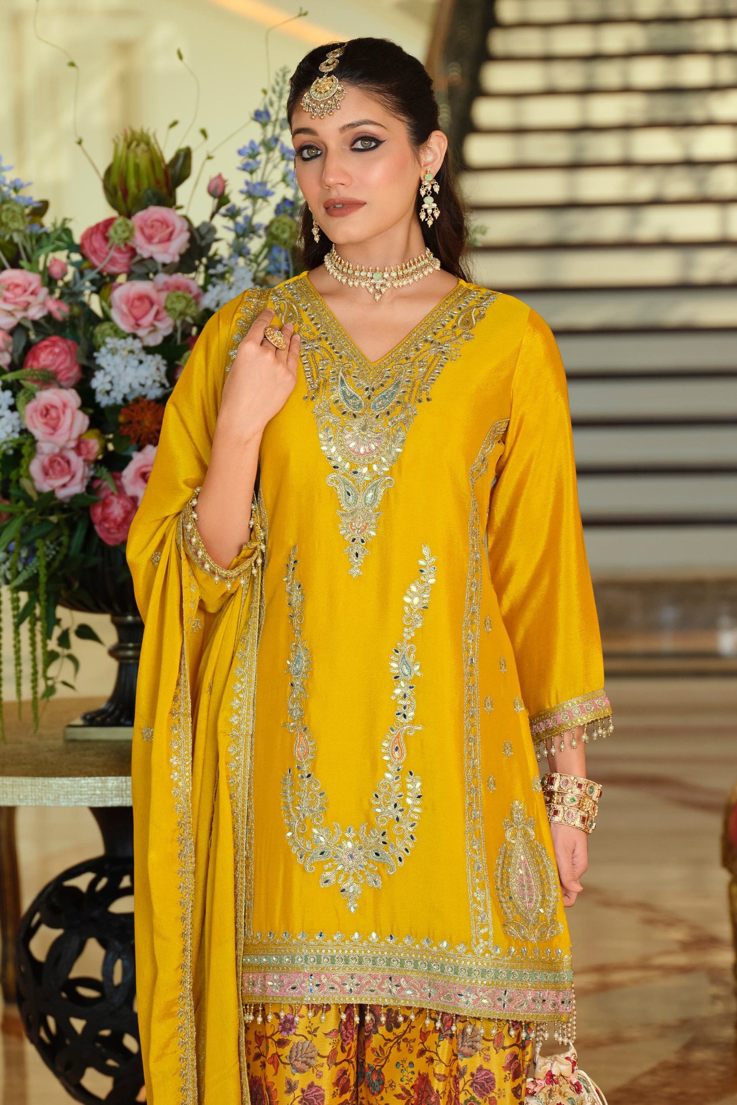 Yellow Readymade Embroidered Chinon Suit-SAR11671_3_SareeButa.com