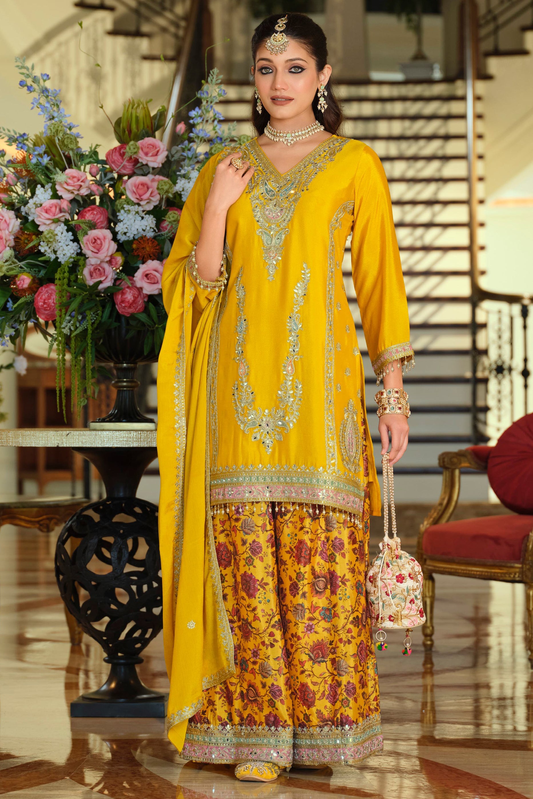 Yellow Readymade Embroidered Chinon Suit-SAR11671_4_SareeButa.com
