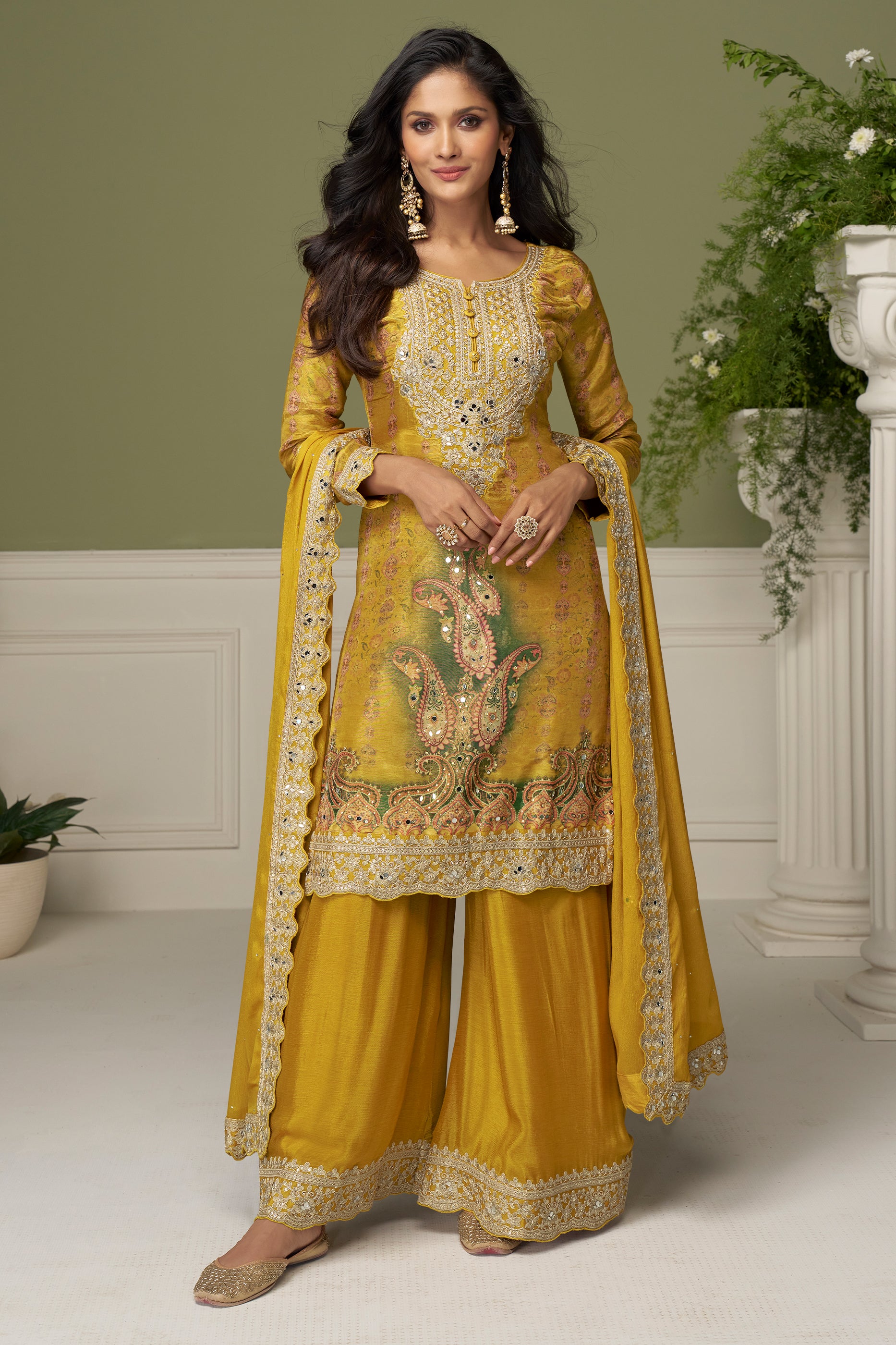 Yellow Readymade Embroidered Chinon Suit-SAR12219_1_SareeButa.com