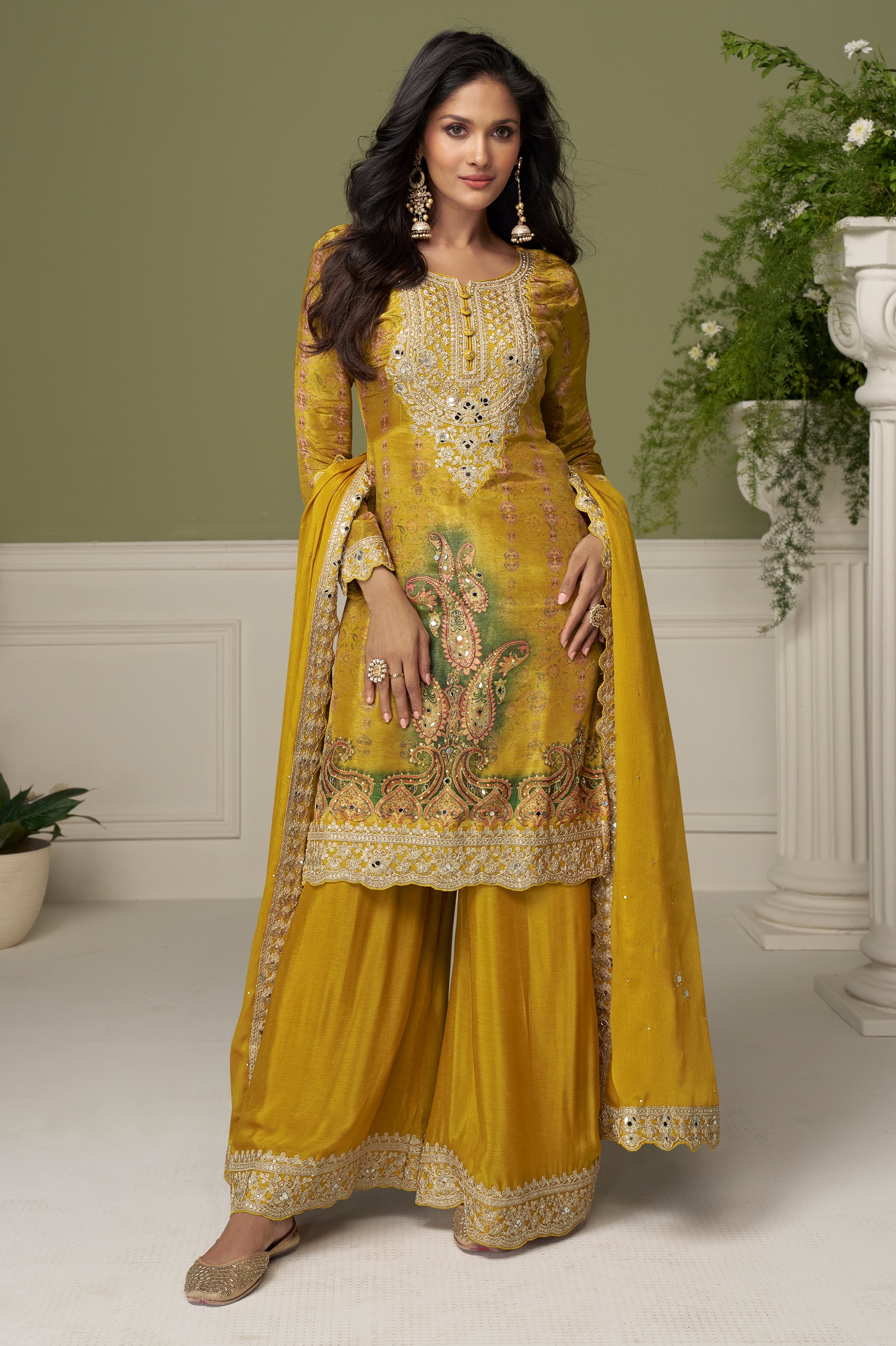 Yellow Readymade Embroidered Chinon Suit-SAR12219_3_SareeButa.com