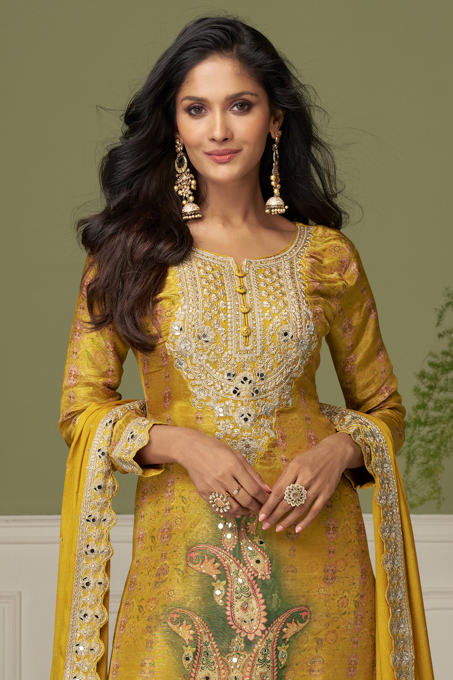 Yellow Readymade Embroidered Chinon Suit-SAR12219_4_SareeButa.com