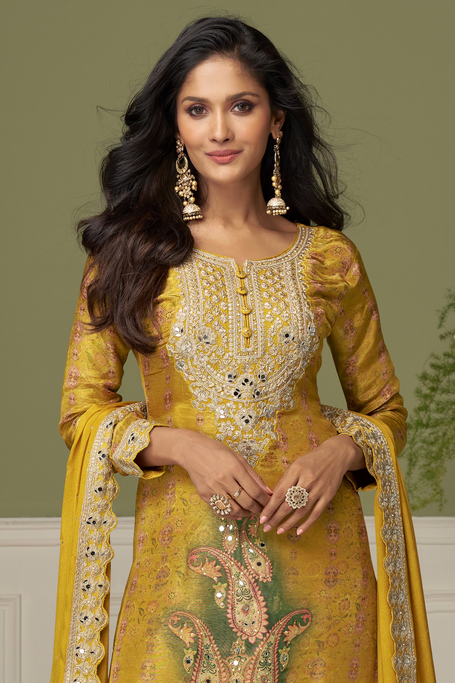 Yellow Readymade Embroidered Chinon Suit-SAR12219_4_SareeButa.com
