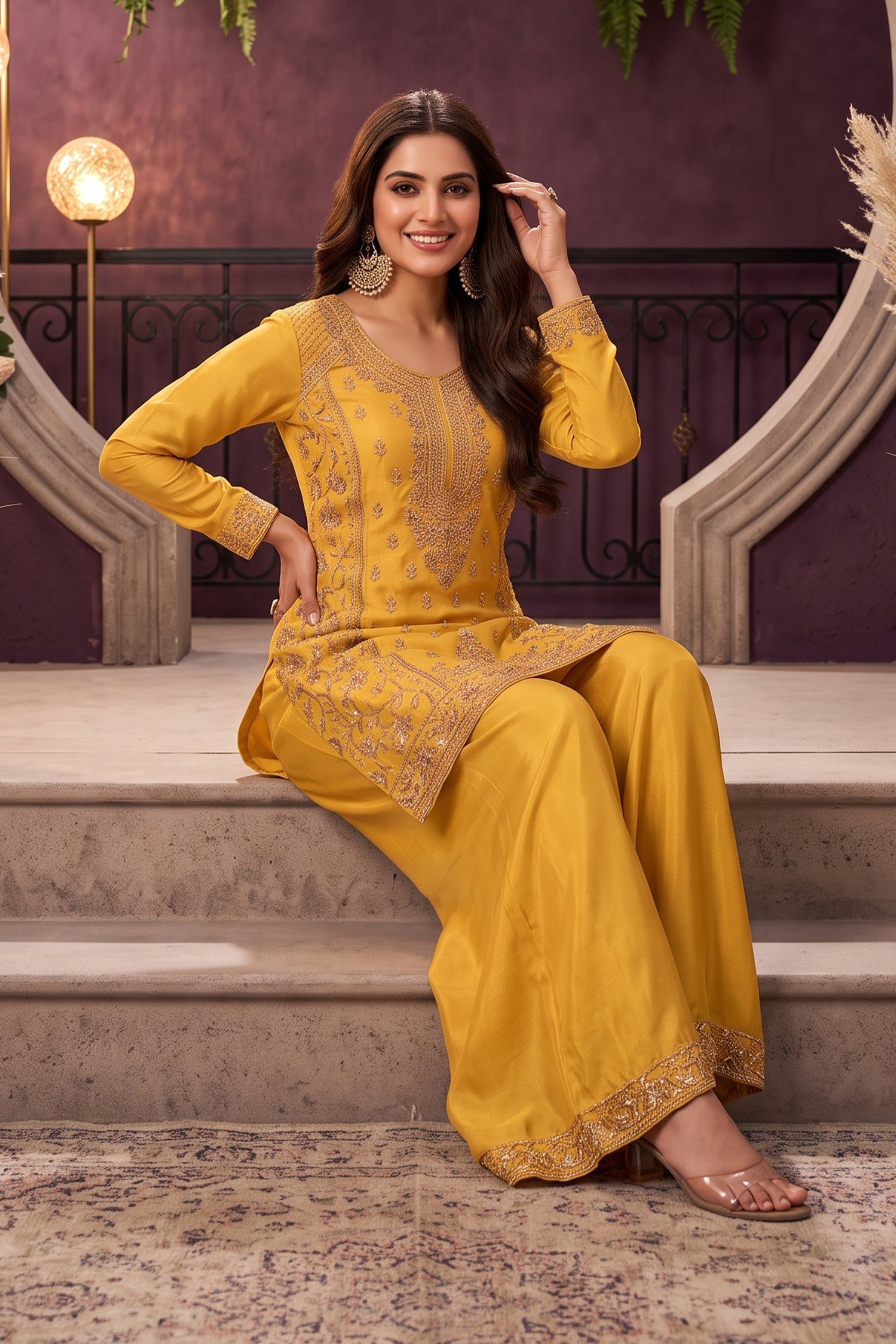 Yellow Readymade Embroidered Chinon Suit-SAR12978_2_SareeButa.com