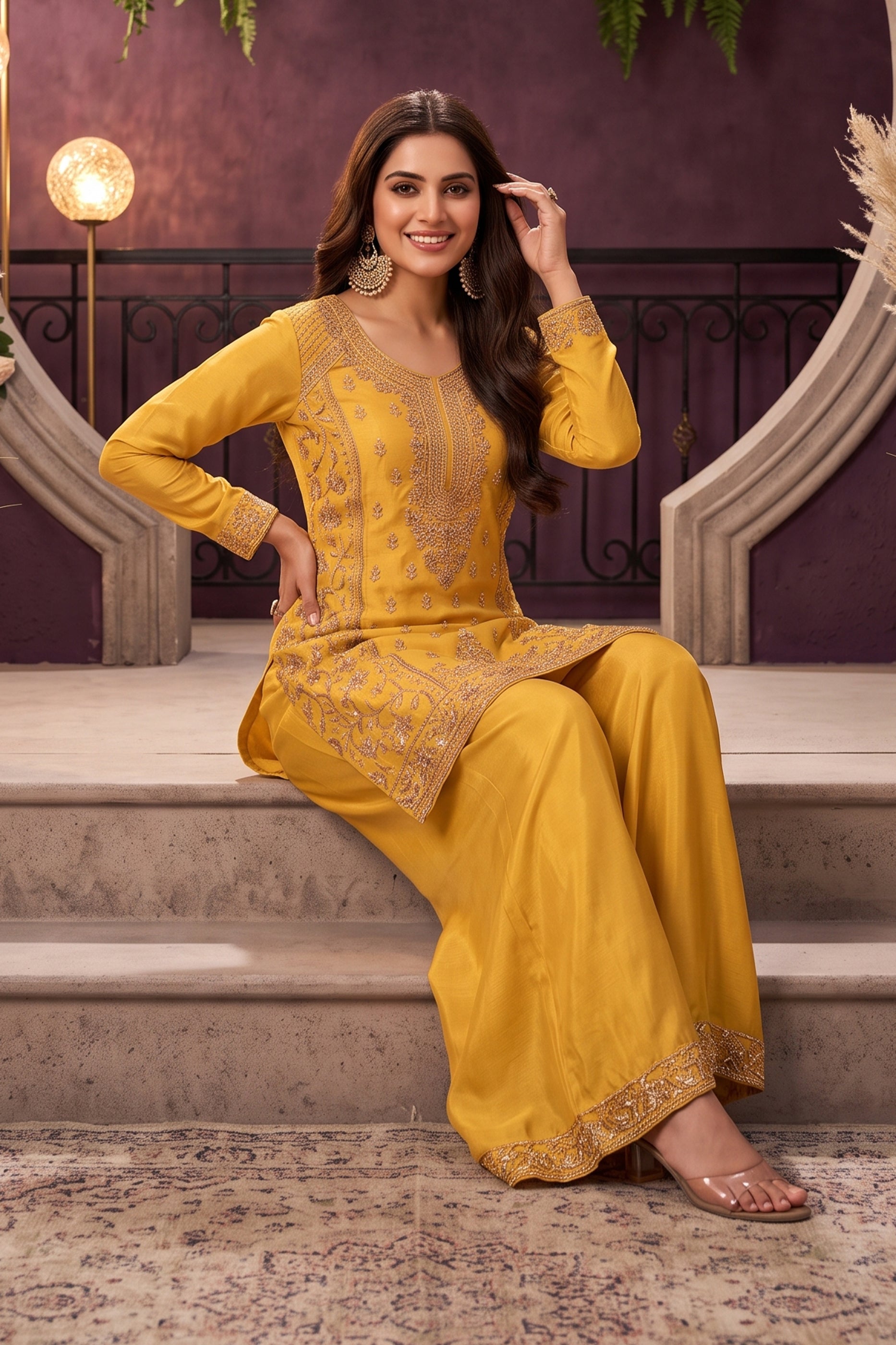 Yellow Readymade Embroidered Chinon Suit-SAR12978_2_SareeButa.com