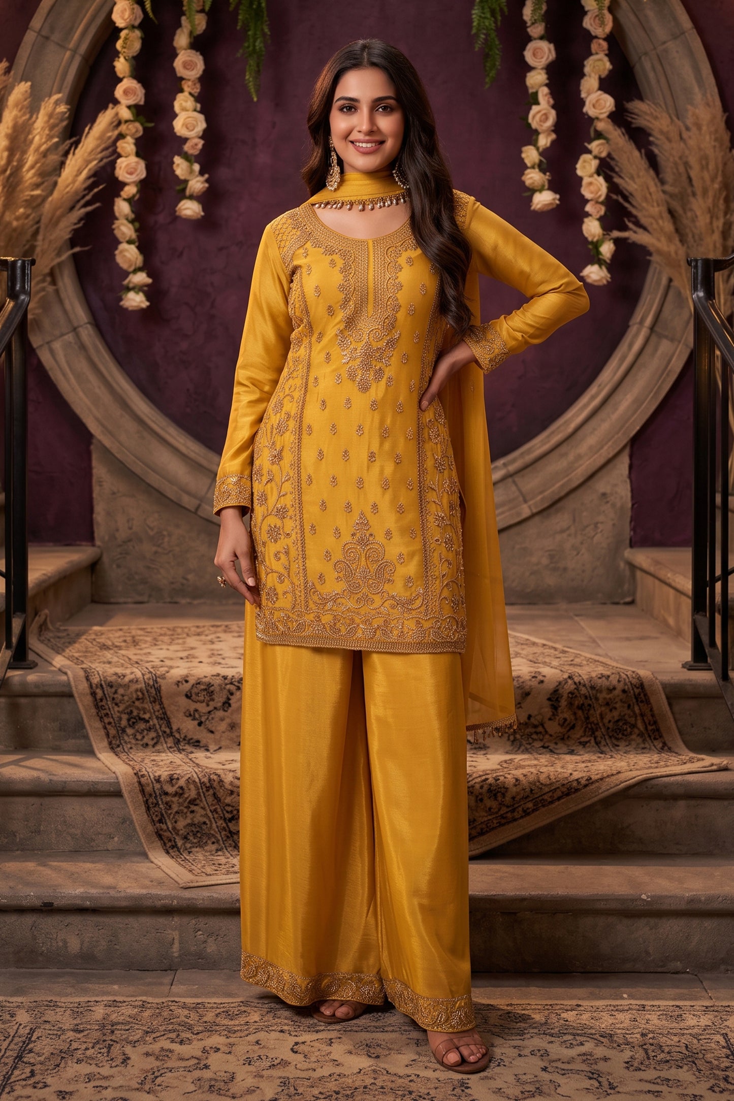 Yellow Readymade Embroidered Chinon Suit-SAR12978_6_SareeButa.com