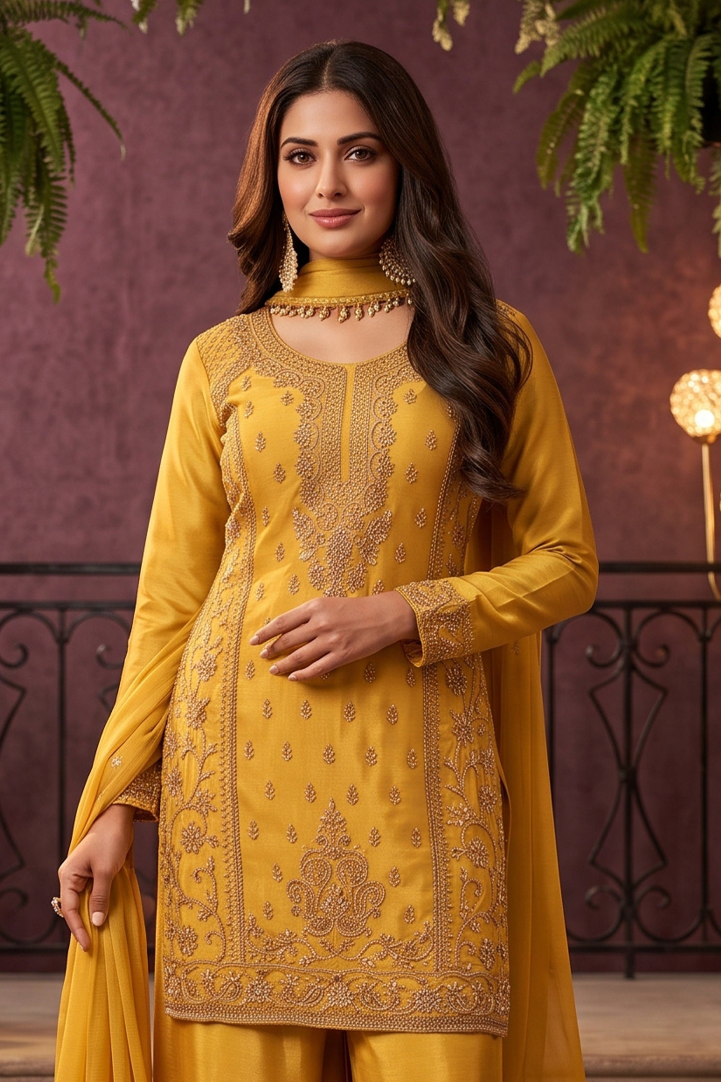 Yellow Readymade Embroidered Chinon Suit-SAR12978_7_SareeButa.com