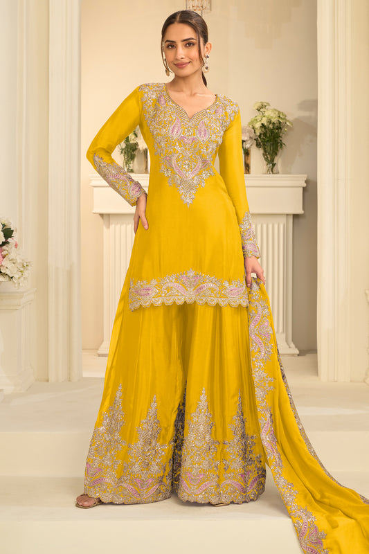 Yellow Readymade Embroidered Chinon Suit-SAR13297_1_SareeButa.com