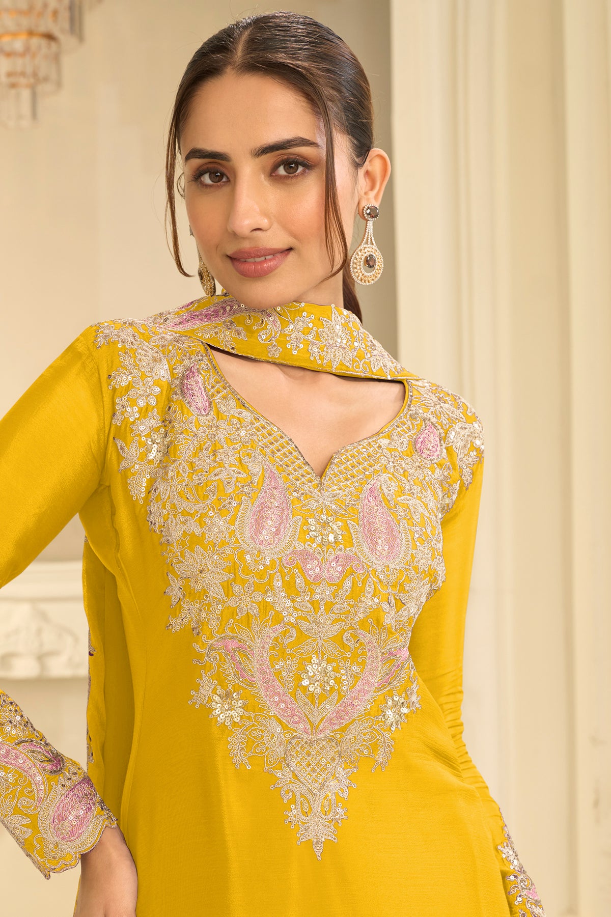 Yellow Readymade Embroidered Chinon Suit-SAR13297_2_SareeButa.com