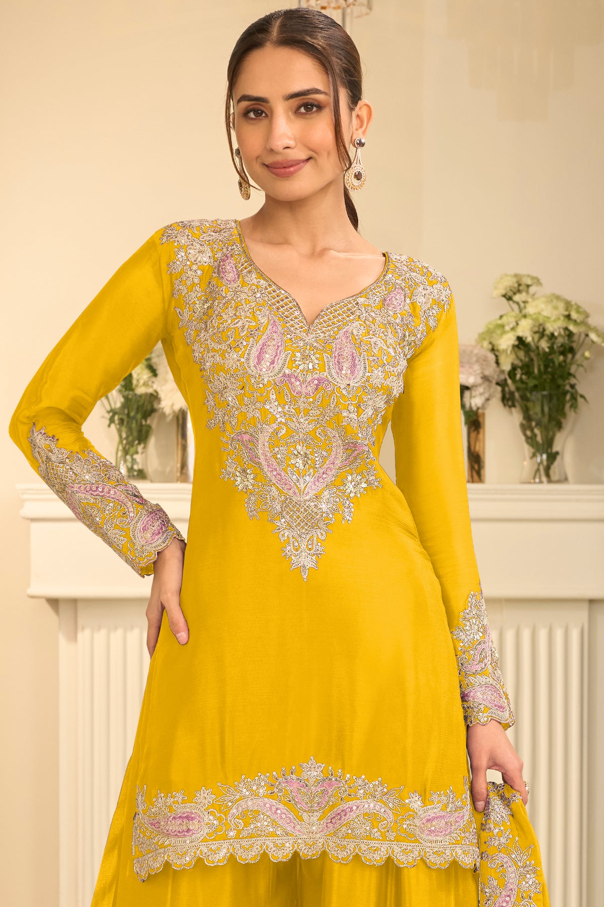 Yellow Readymade Embroidered Chinon Suit-SAR13297_4_SareeButa.com
