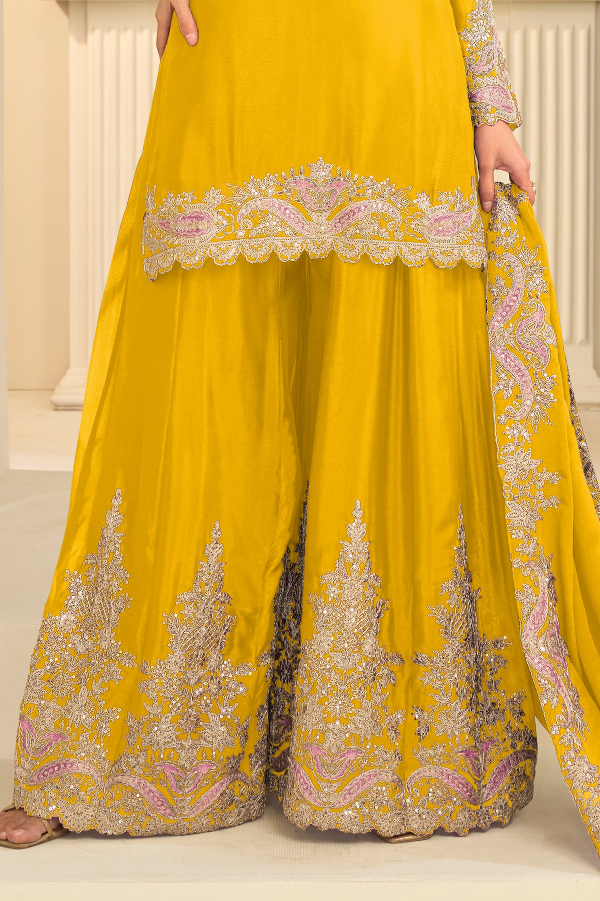 Yellow Readymade Embroidered Chinon Suit-SAR13297_5_SareeButa.com