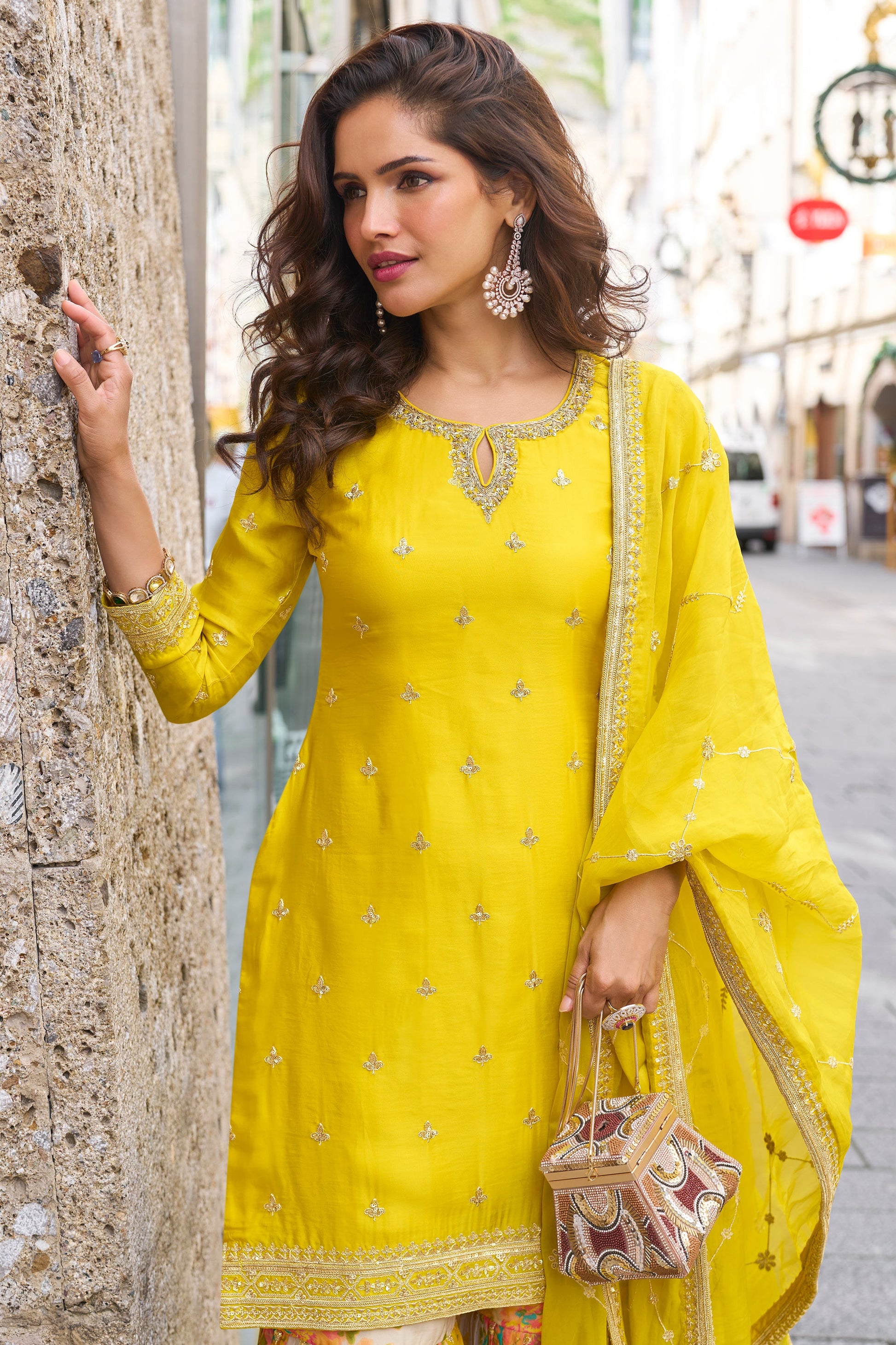 Yellow Readymade Embroidered Chinon Suit-SS721_2_SareeButa.com