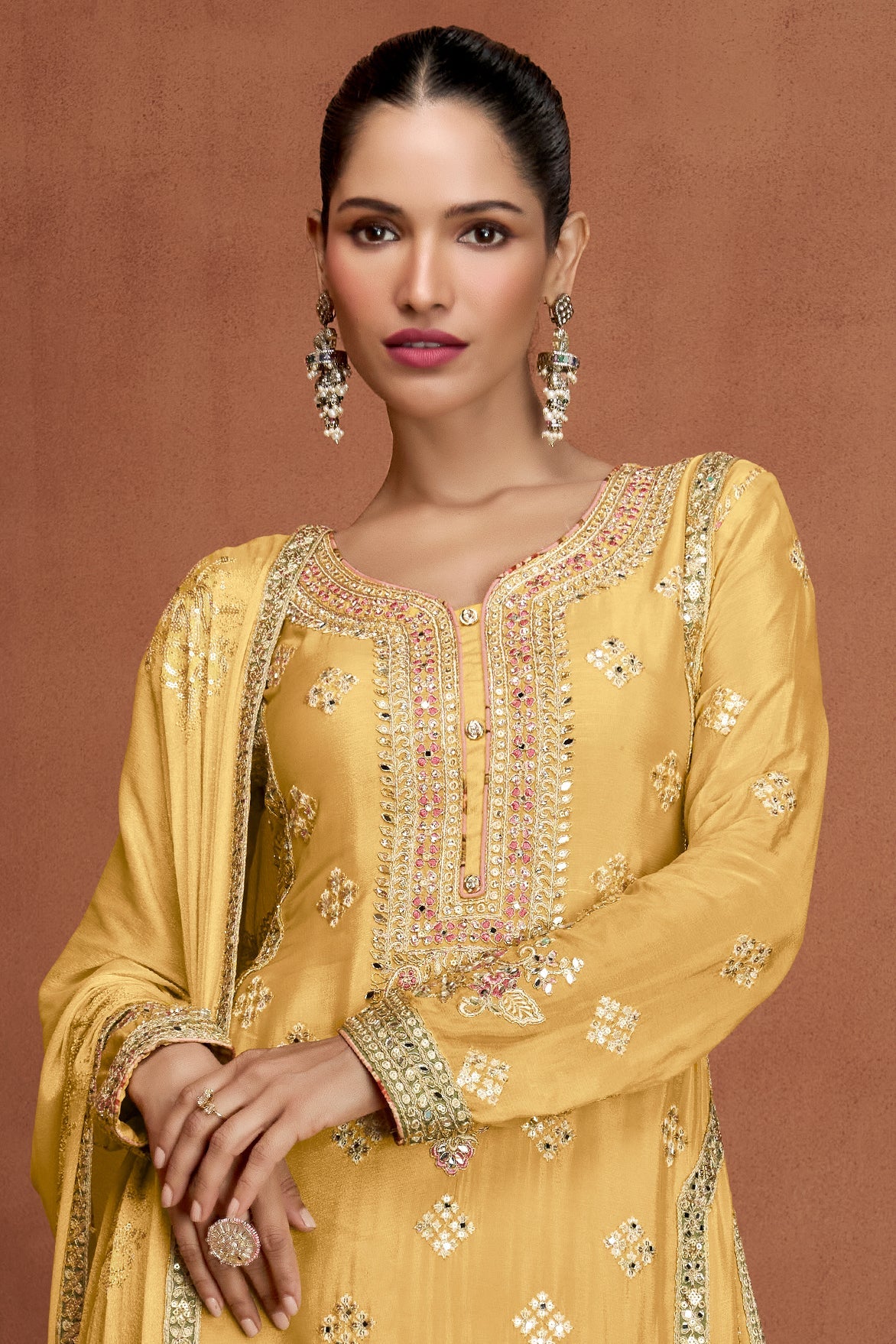 Yellow Readymade Embroidered Chinon Suit-SS896_2_SareeButa.com