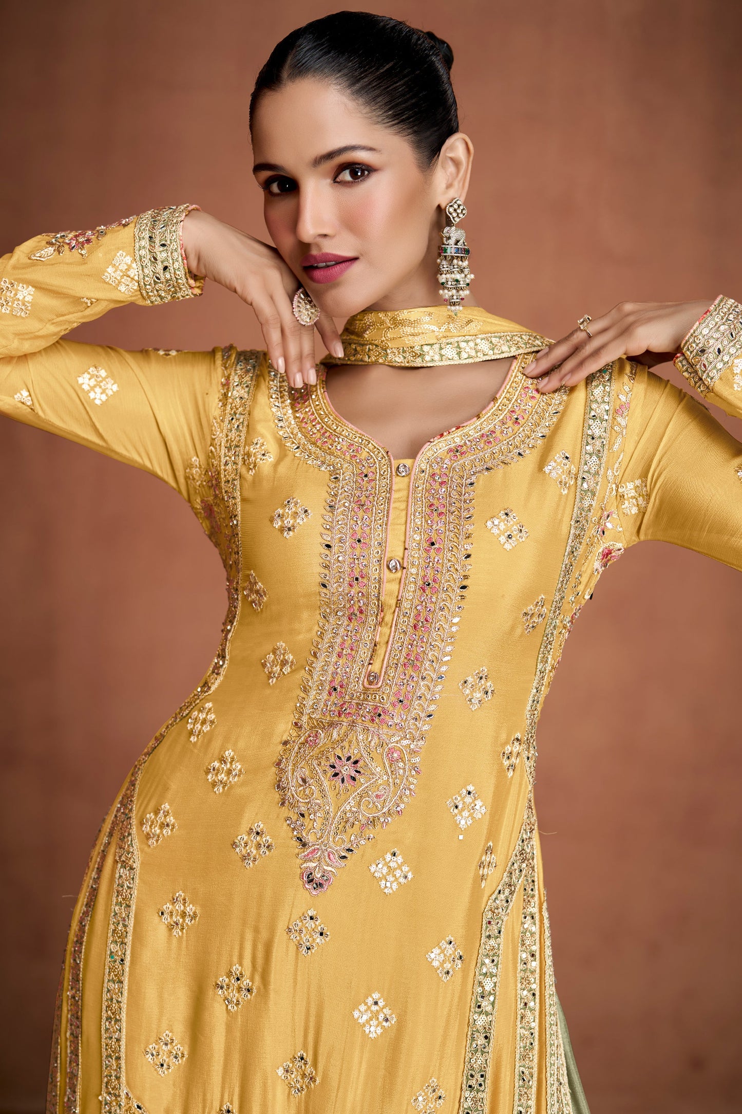 Yellow Readymade Embroidered Chinon Suit-SS896_3_SareeButa.com