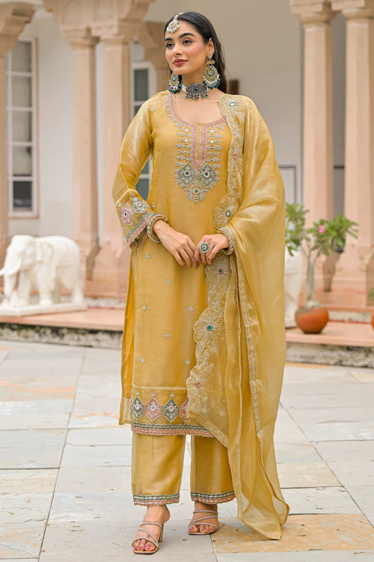 Yellow Readymade Embroidered Crush Satin Suit-SAR13229_1_SareeButa.com