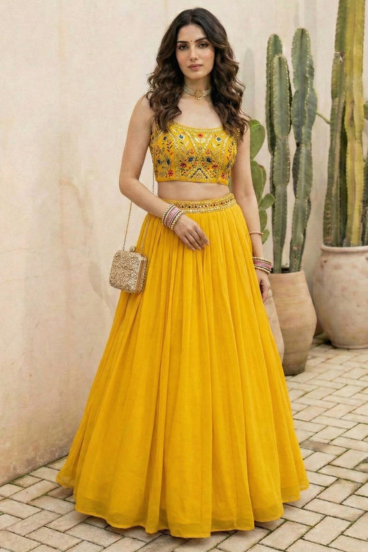 Yellow Readymade Embroidered Georgette Lehenga-SAR12775_1_SareeButa.com