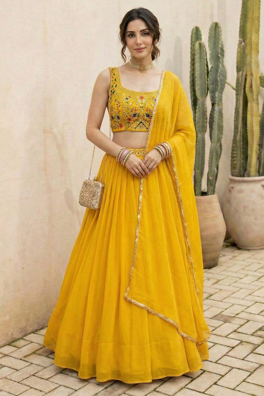 Yellow Readymade Embroidered Georgette Lehenga-SAR12775_2_SareeButa.com