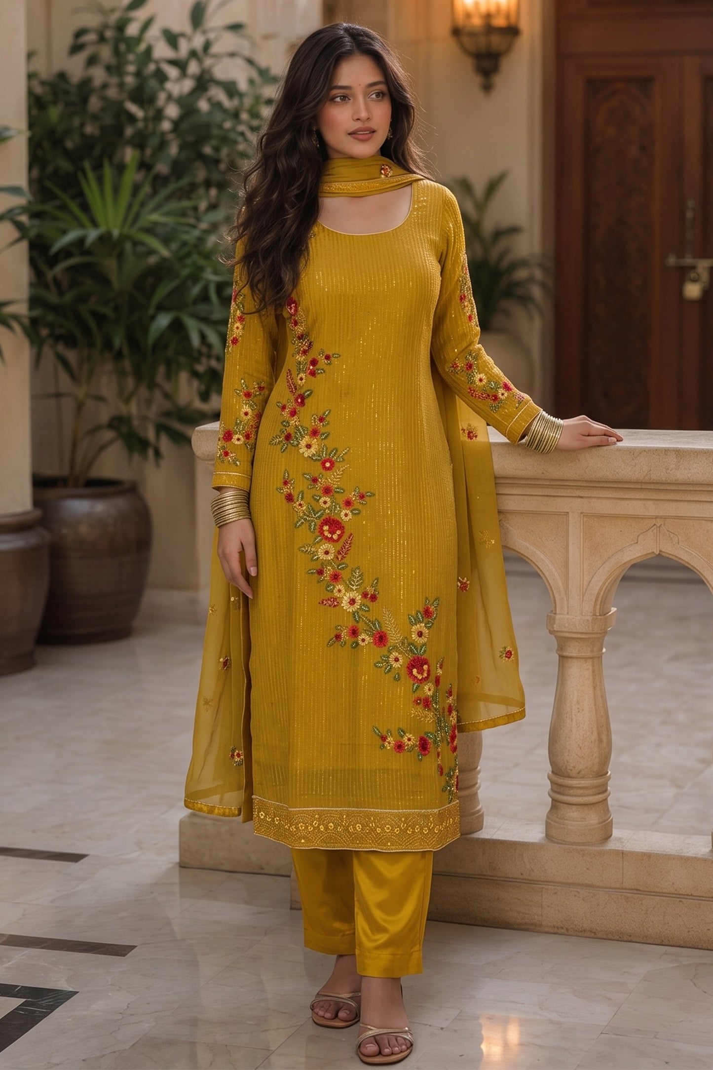 Yellow Readymade Embroidered Georgette Suit-SAR13125_1_SareeButa.com