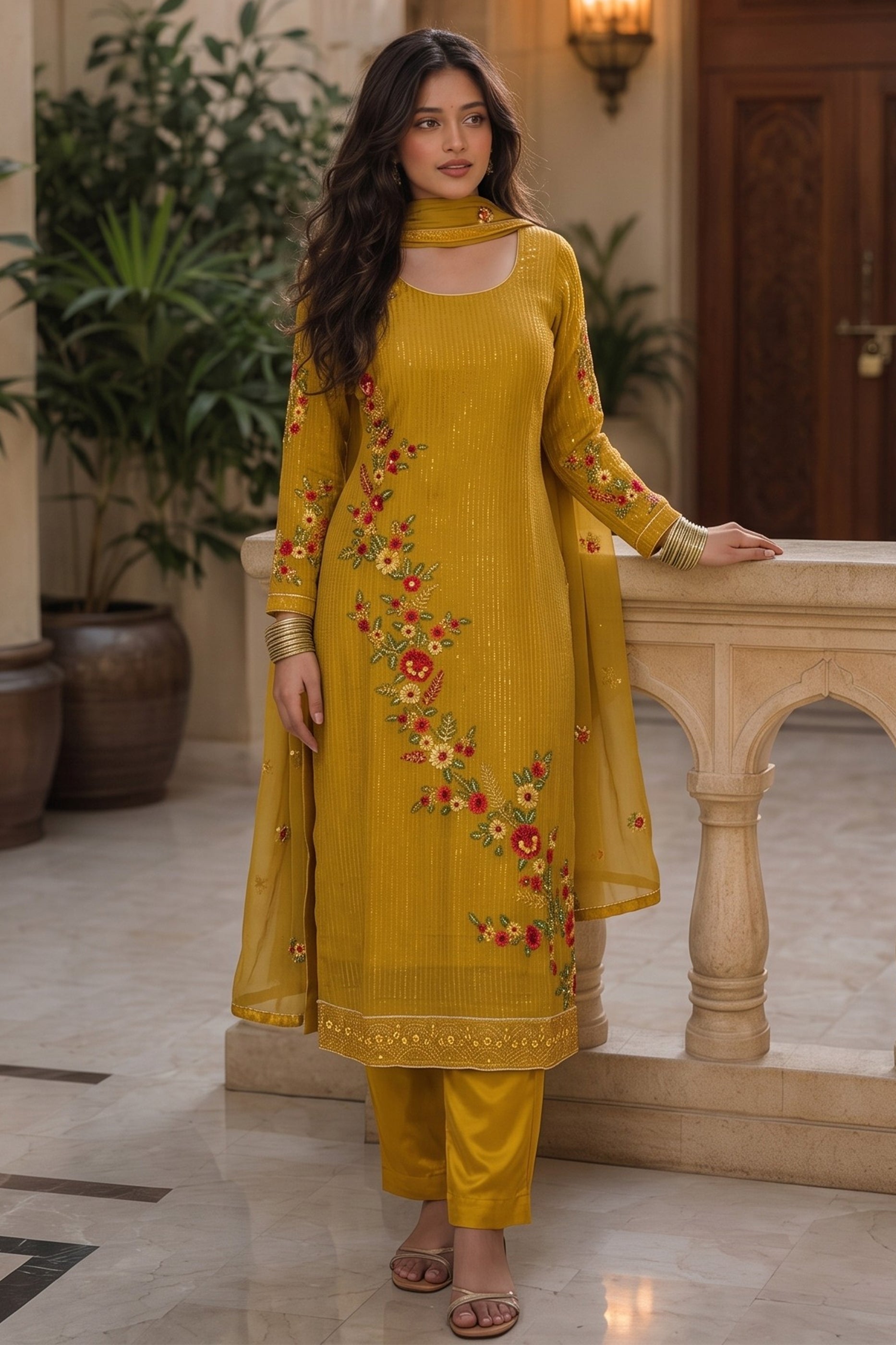Yellow Readymade Embroidered Georgette Suit-SAR13125_1_SareeButa.com