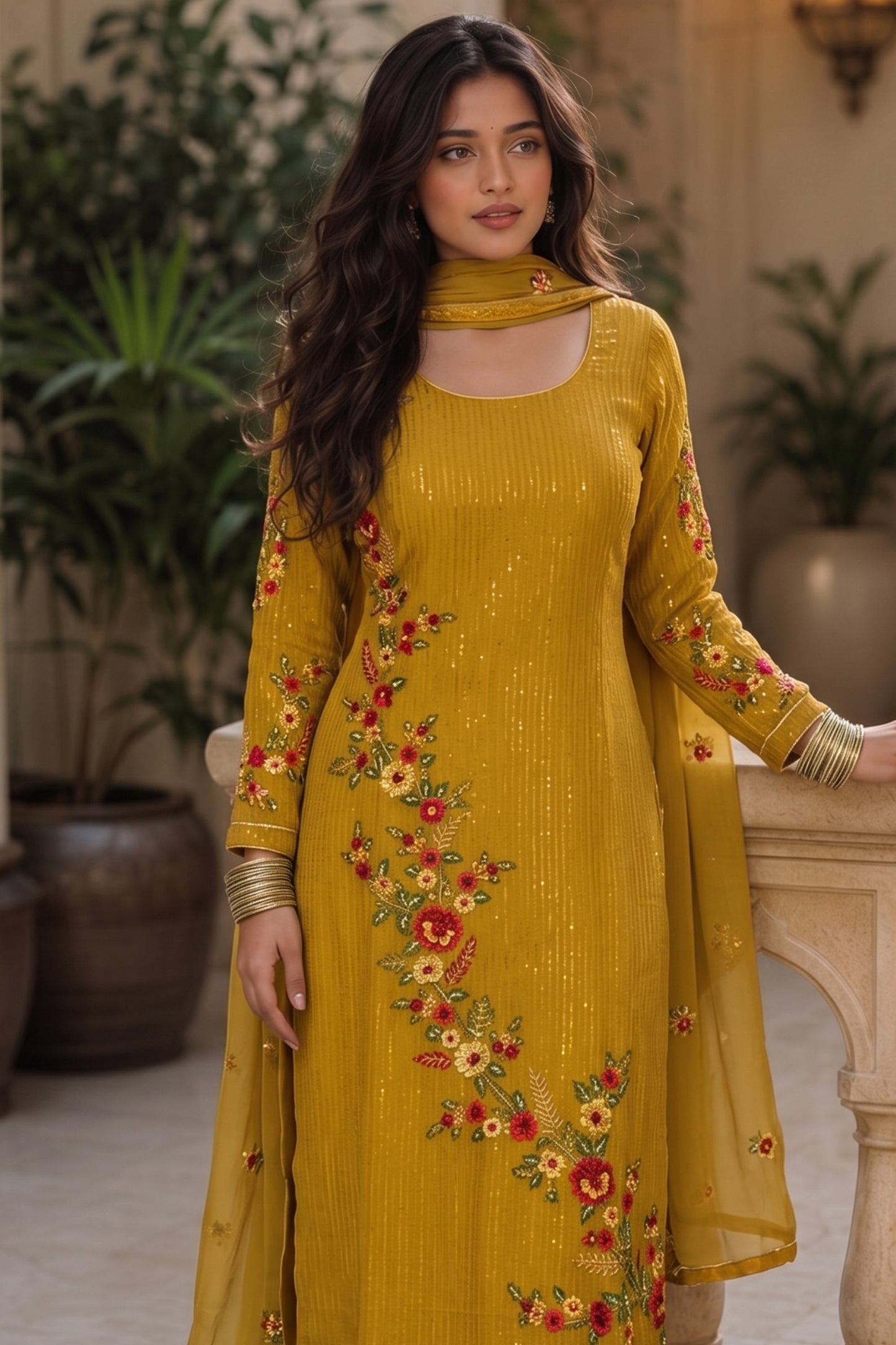 Yellow Readymade Embroidered Georgette Suit-SAR13125_3_SareeButa.com