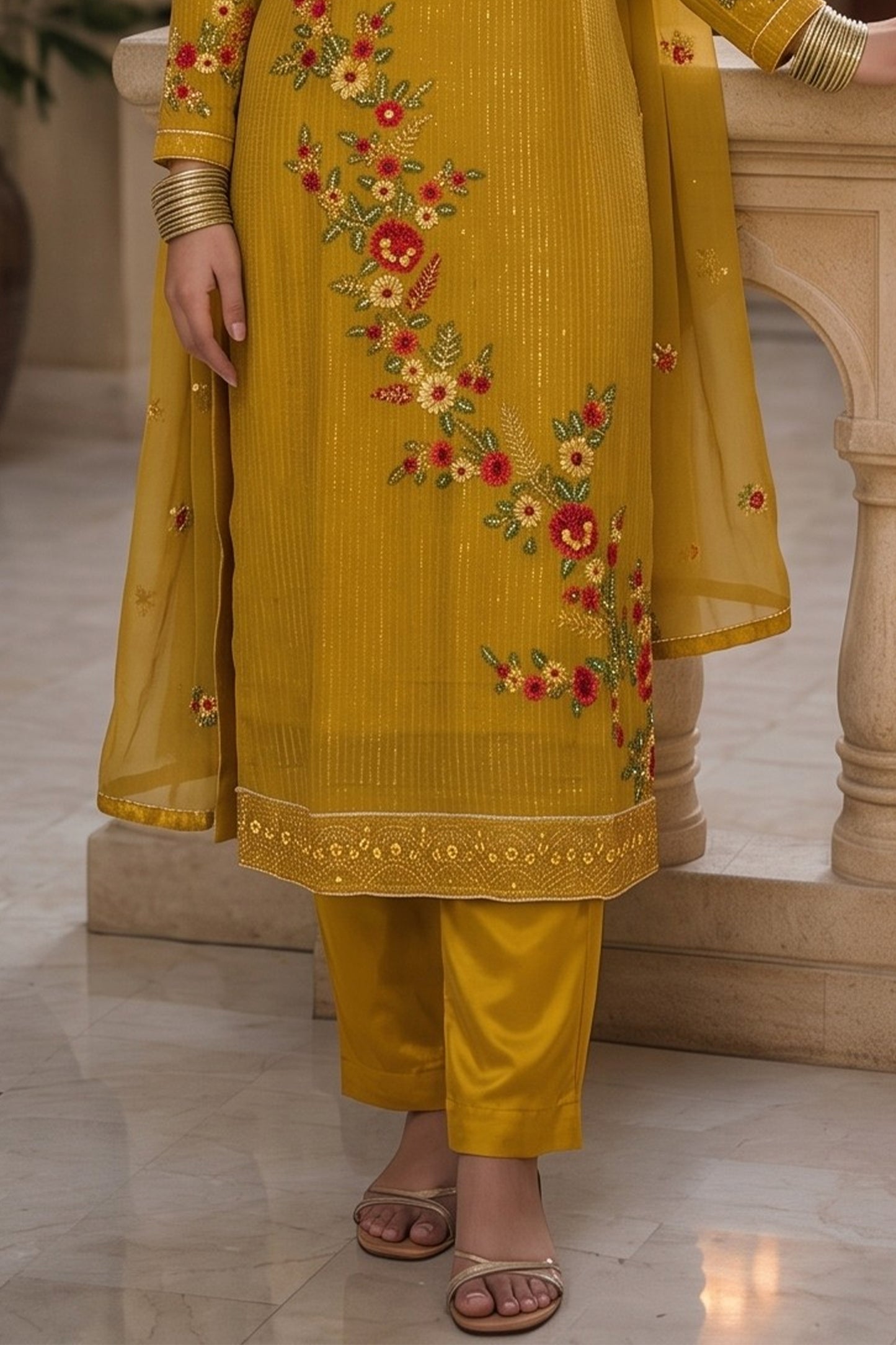 Yellow Readymade Embroidered Georgette Suit-SAR13125_4_SareeButa.com