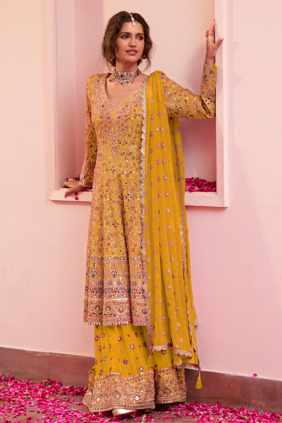 Yellow Readymade Embroidered Georgette Suit-SAR13318_1_SareeButa.com