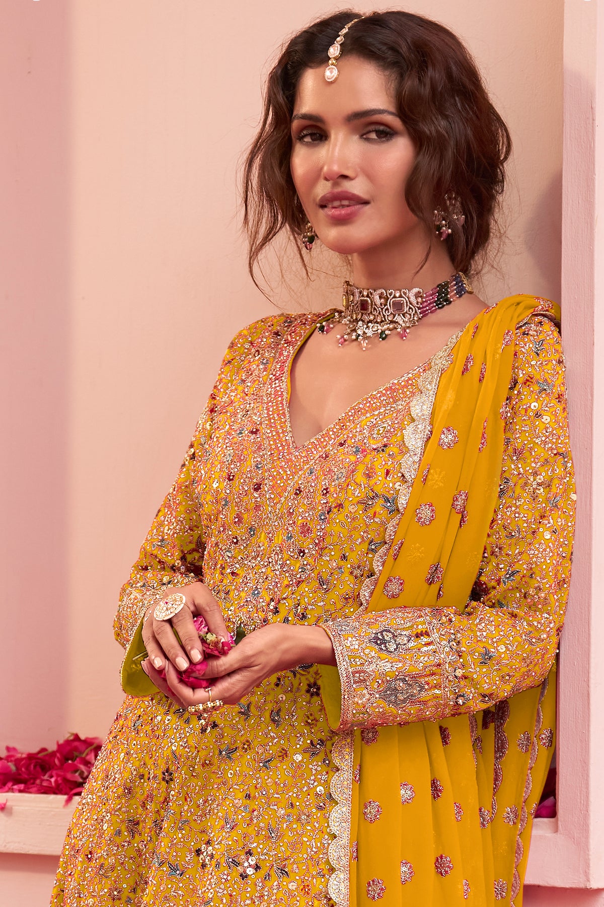 Yellow Readymade Embroidered Georgette Suit-SAR13318_2_SareeButa.com