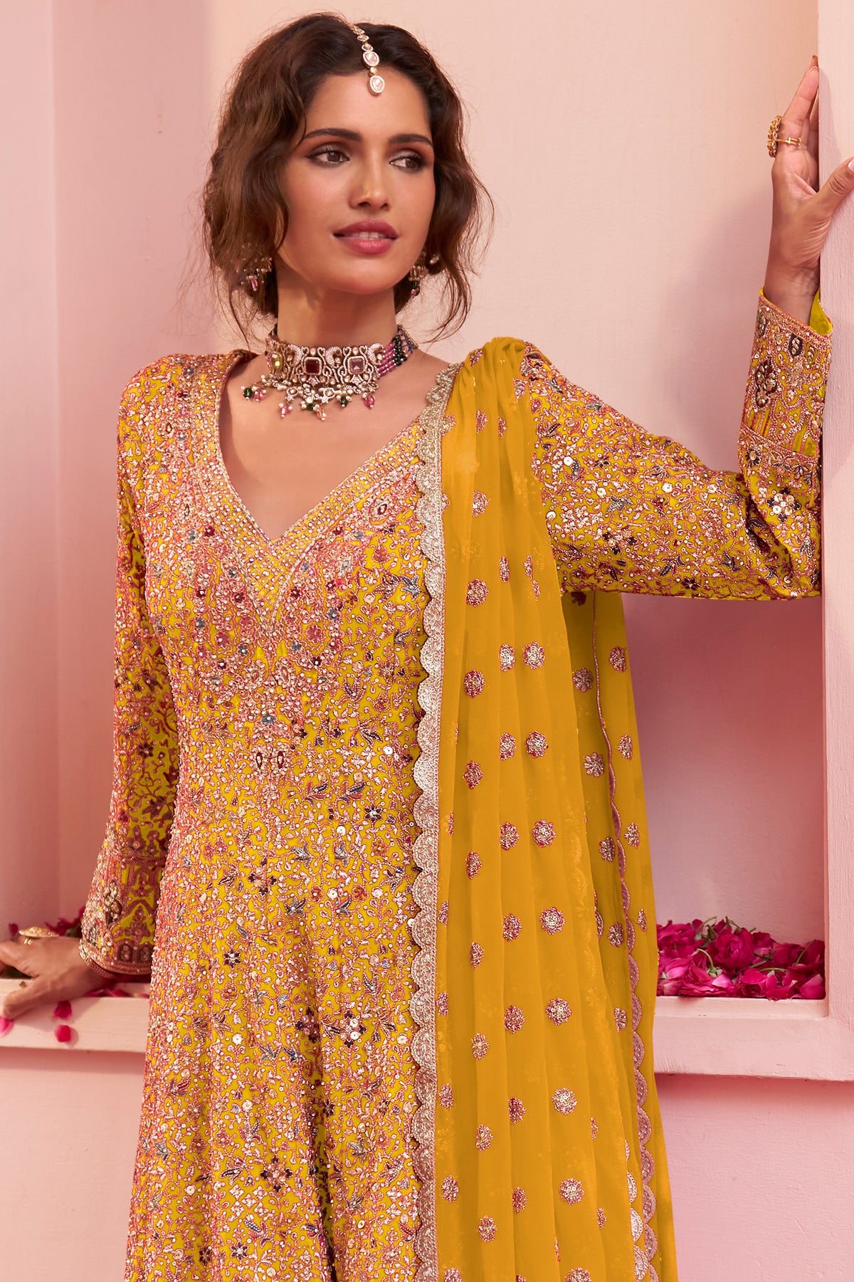 Yellow Readymade Embroidered Georgette Suit-SAR13318_3_SareeButa.com