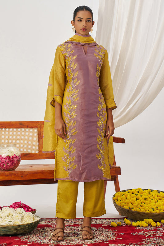 Yellow Readymade Embroidered Organza Suit-SAR11633_1_SareeButa.com
